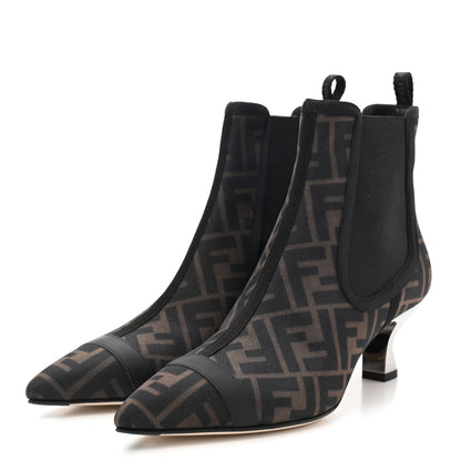 Fendi Mesh Tulle FF Colibri 55mm Ankle Booties 38 Tobacco Moro Black 3 of 7