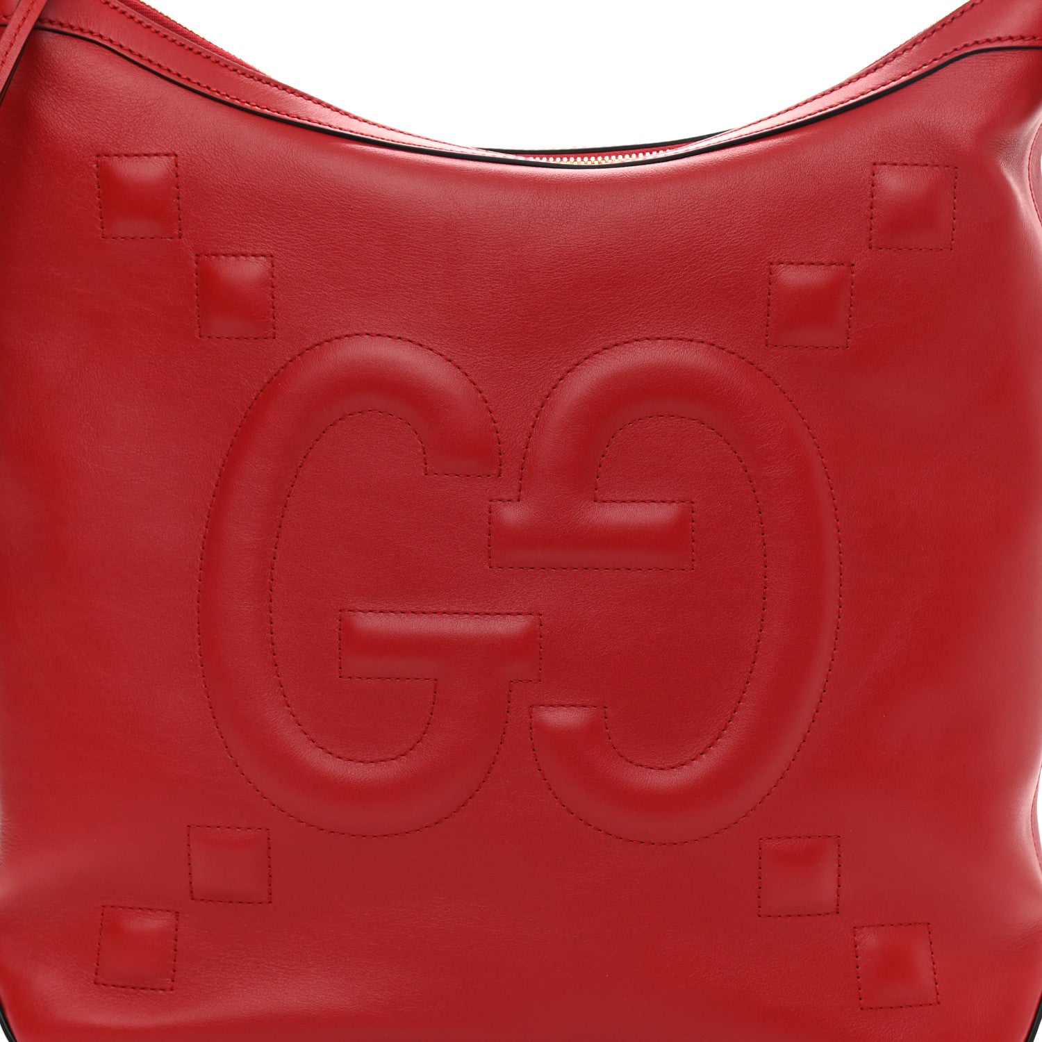 Gucci Apollo Calfskin GG Dadini Embroidered Chain Hobo Hibiscus Red 8 of 10