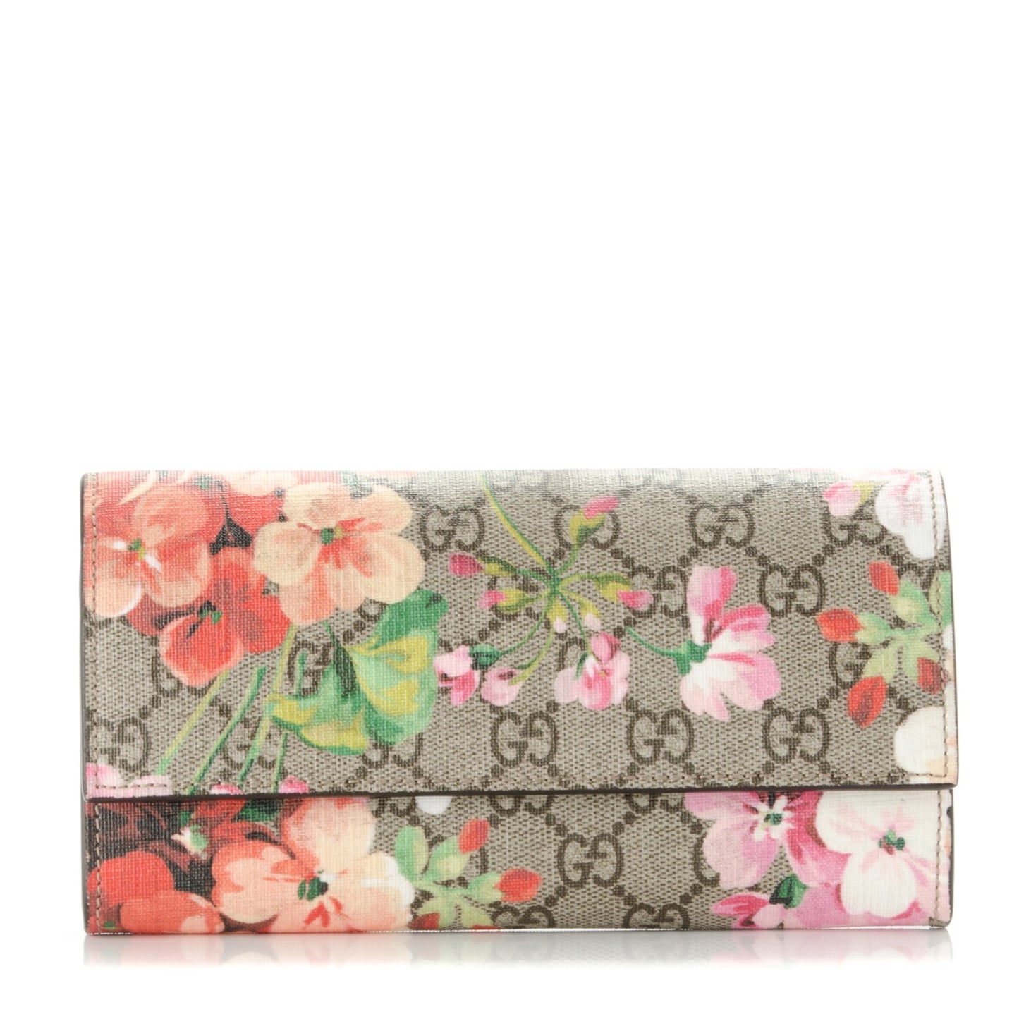 GG Supreme Monogram Blooms Continental Wallet Beige Multicolor Dry Rose