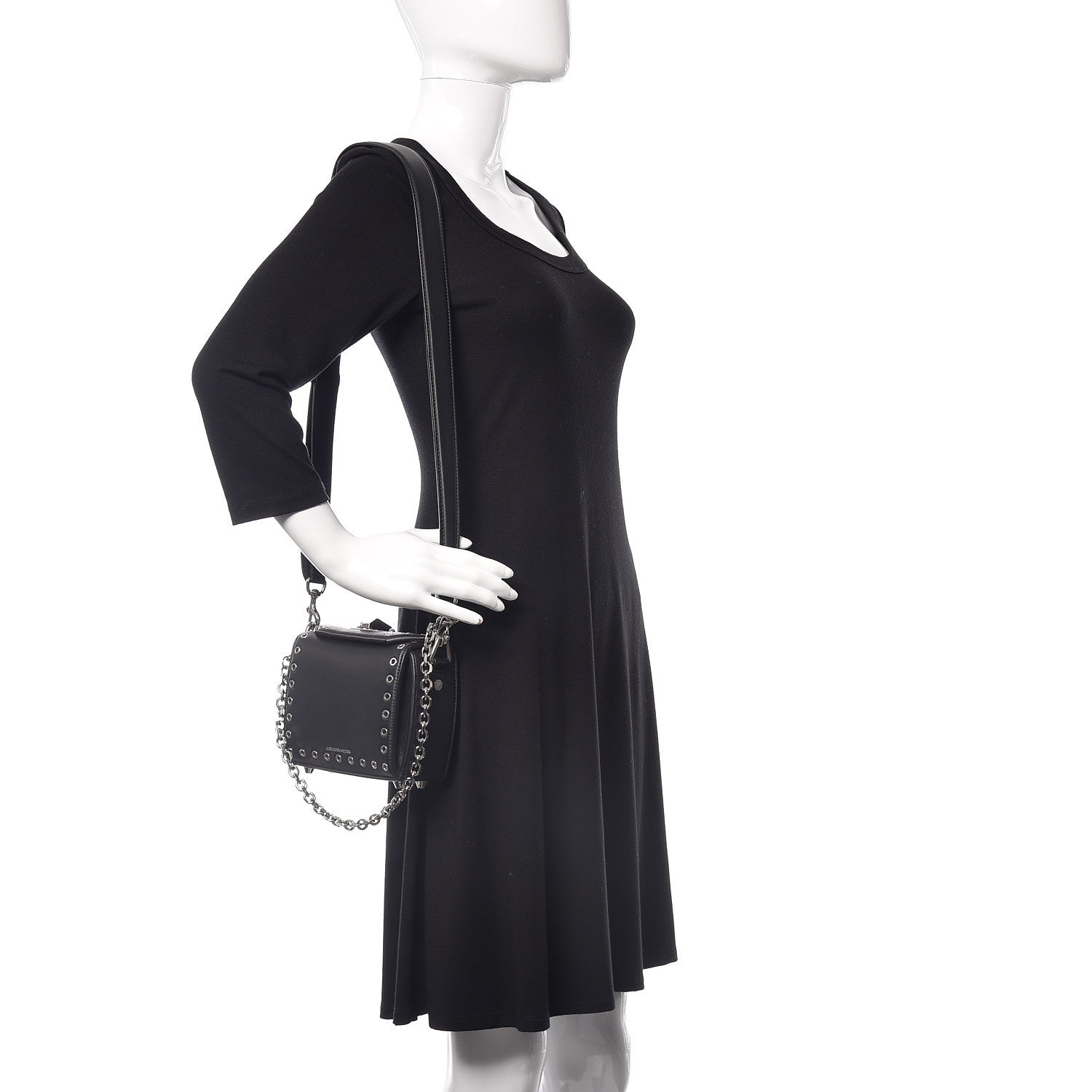 Alexander McQueen Fine Grain Goatskin Perforated Box Shoulder Bag 16 Black 2 of 11