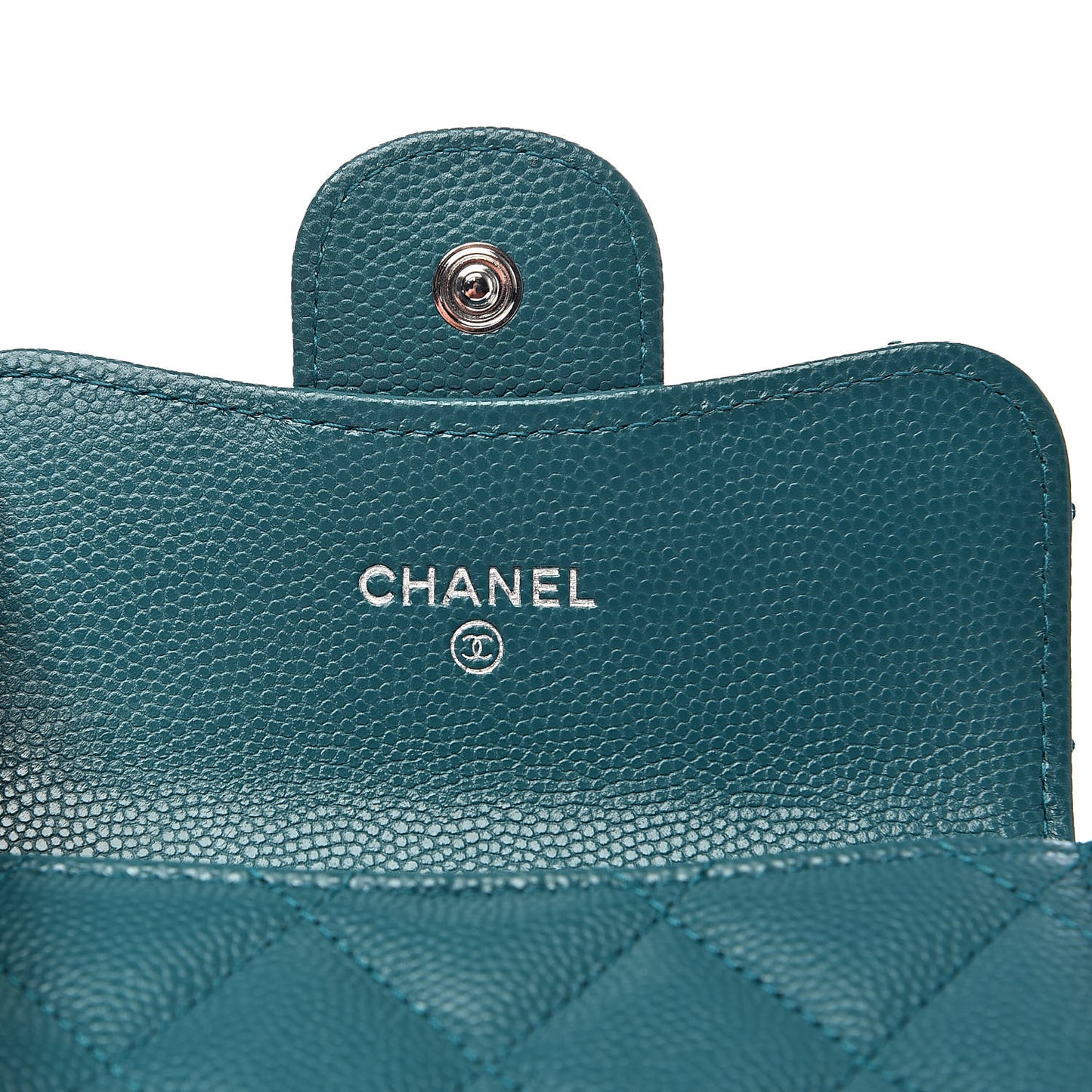 Caviar Quilted Card Holder Wallet Dark Turquoise