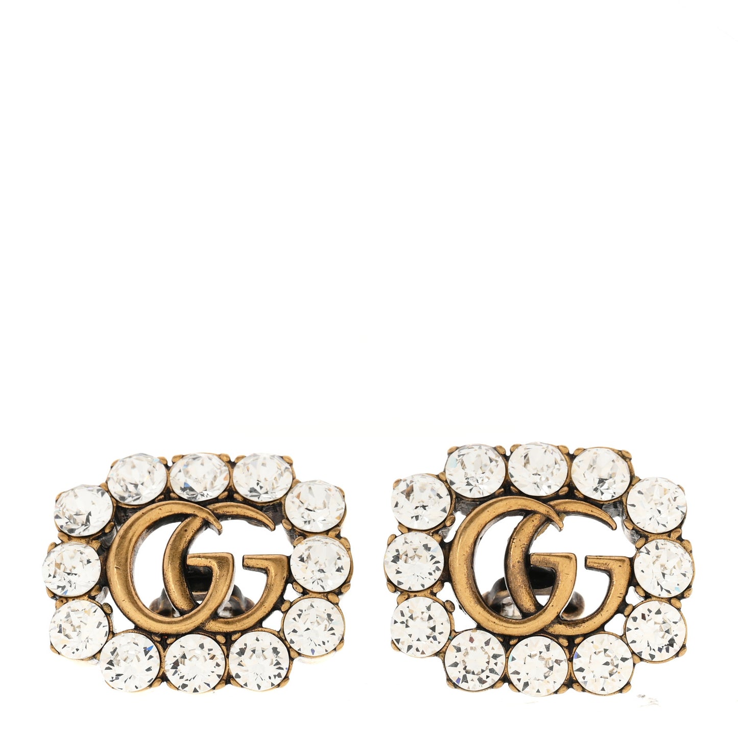 Metal Crystal Double G Clip On Earrings Aged Gold