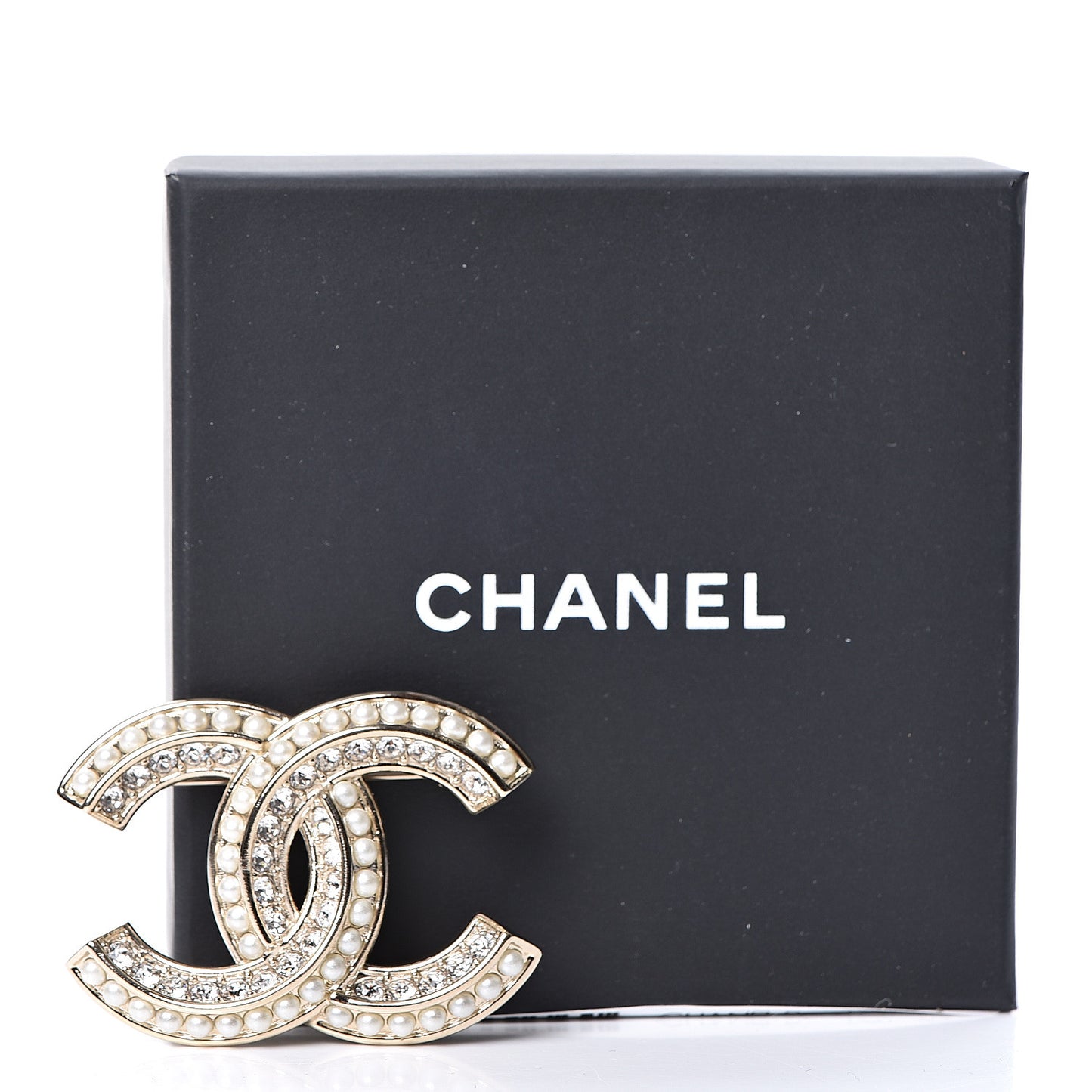 Crystal Pearl Chain Mania CC Earrings Gold