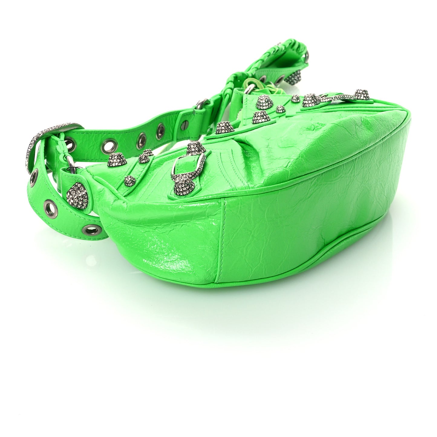 Agneau Arena Crystal Le Cagole Shoulder Bag XS Fluo Green