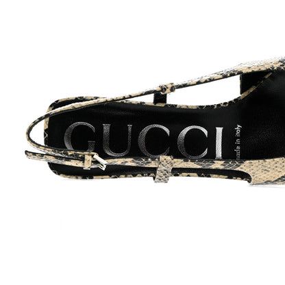 Gucci Calfskin Python Print Square G 75mm Slingback Pumps 35.5 Beige Avana 7 of 11
