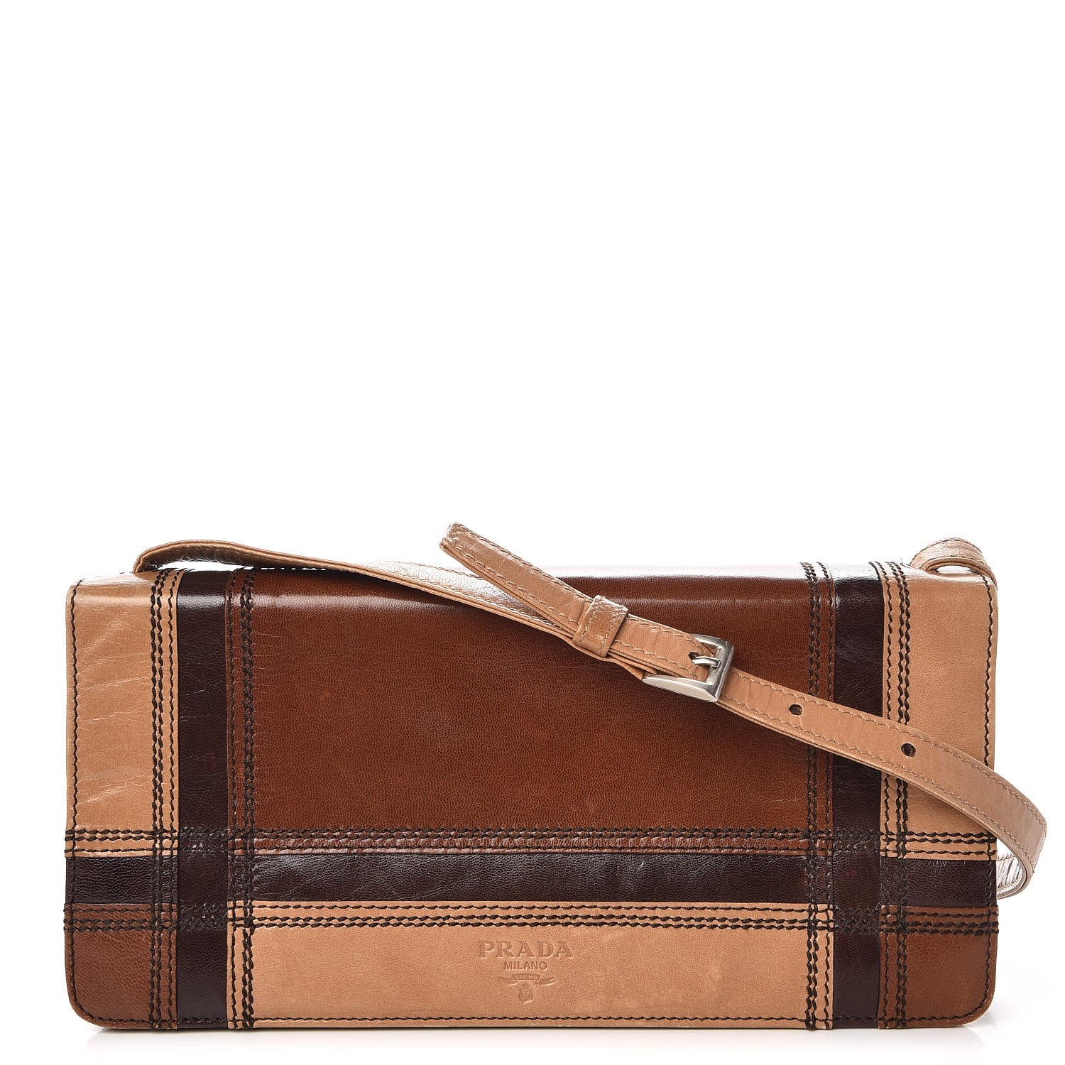 Prada Capretto Tartan Patchwork Shoulder Bag Cammello 1 of 12