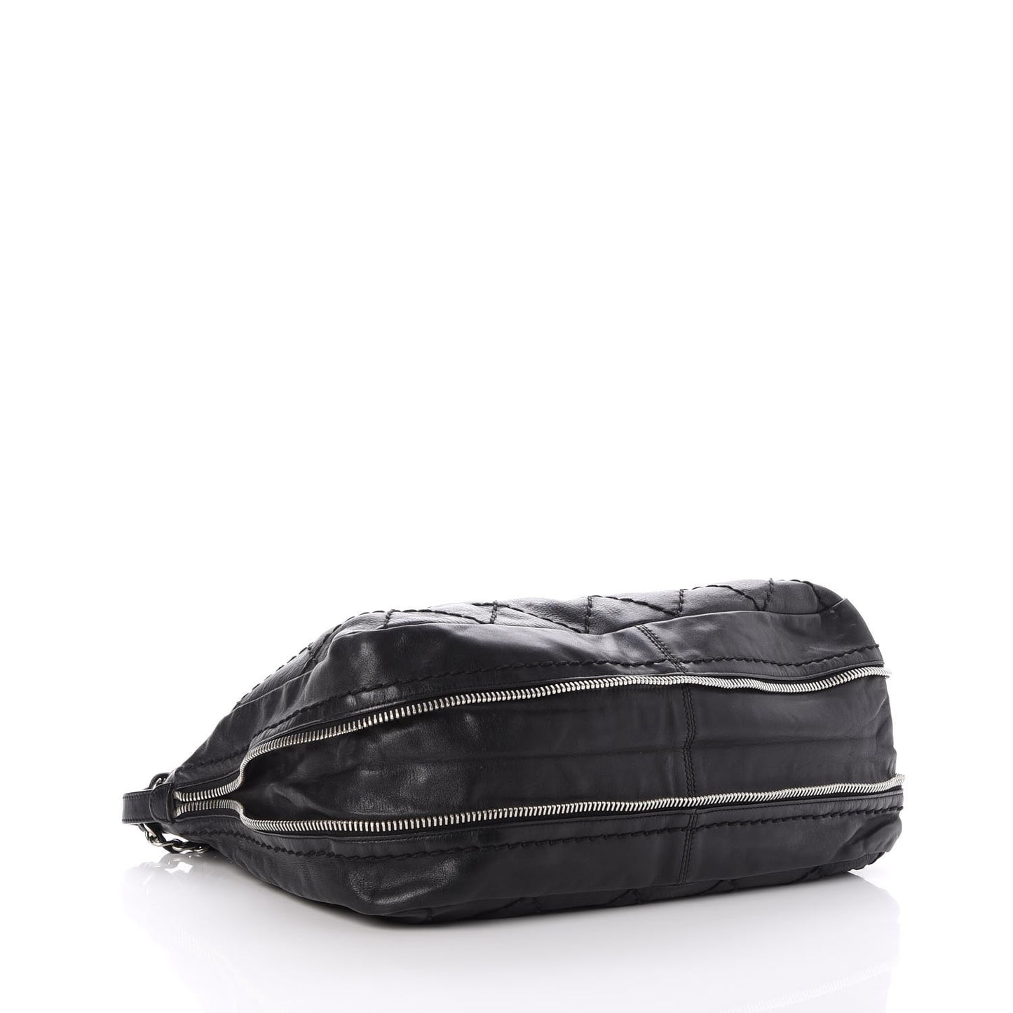 Lambskin Stitched Expandable Tote Black