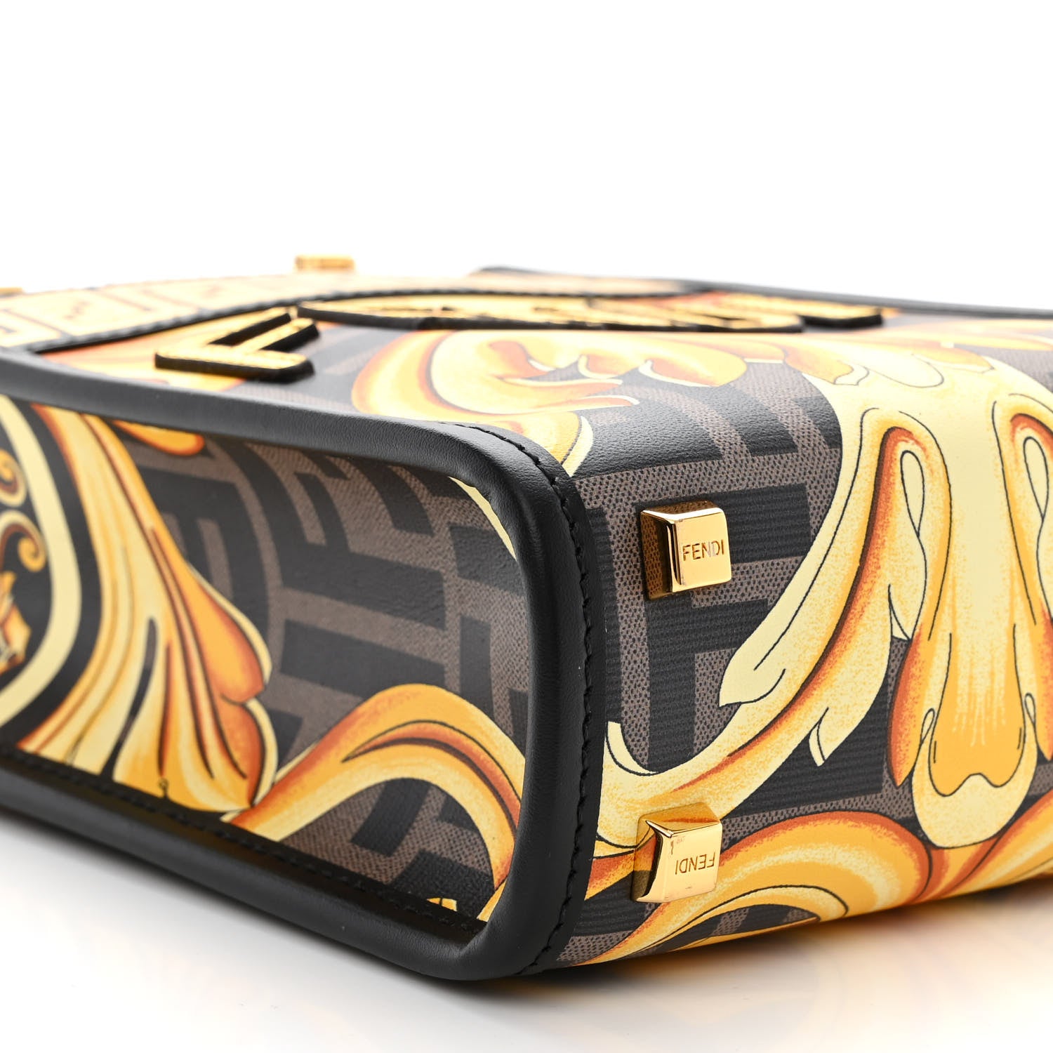 Fendi X VERSACE Vitello King Catalan Mirror Plexiglass Fendace FF Baroque Logo Mini Fendi Sunshine Shopper Tote Black Gold 9 of 11