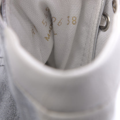 Saint Laurent Distressed Calfskin Bedford Logo-Appliqued Hightop Sneakers 38 Argento Cream White 8 of 9