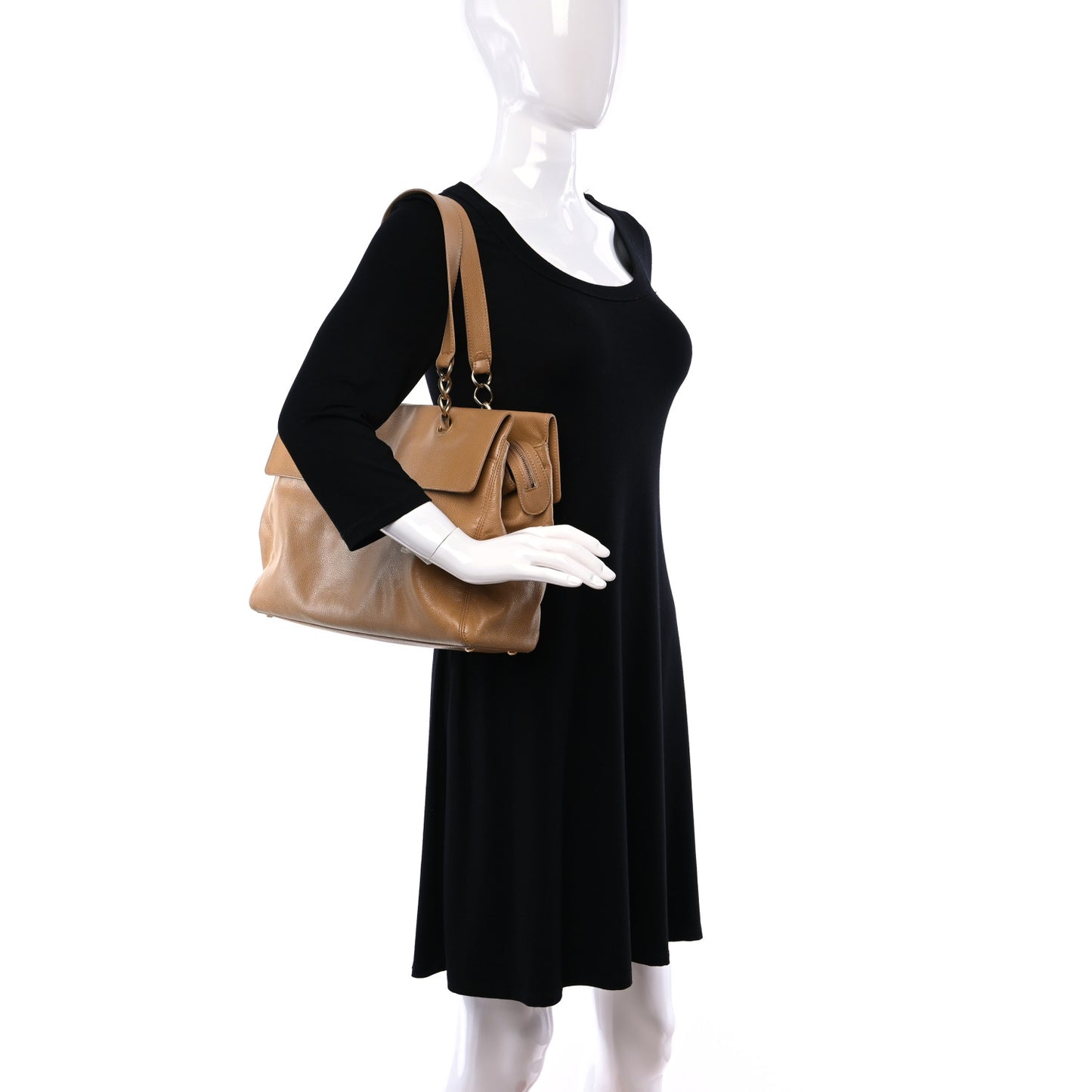 Caviar Flap Shoulder Bag Beige