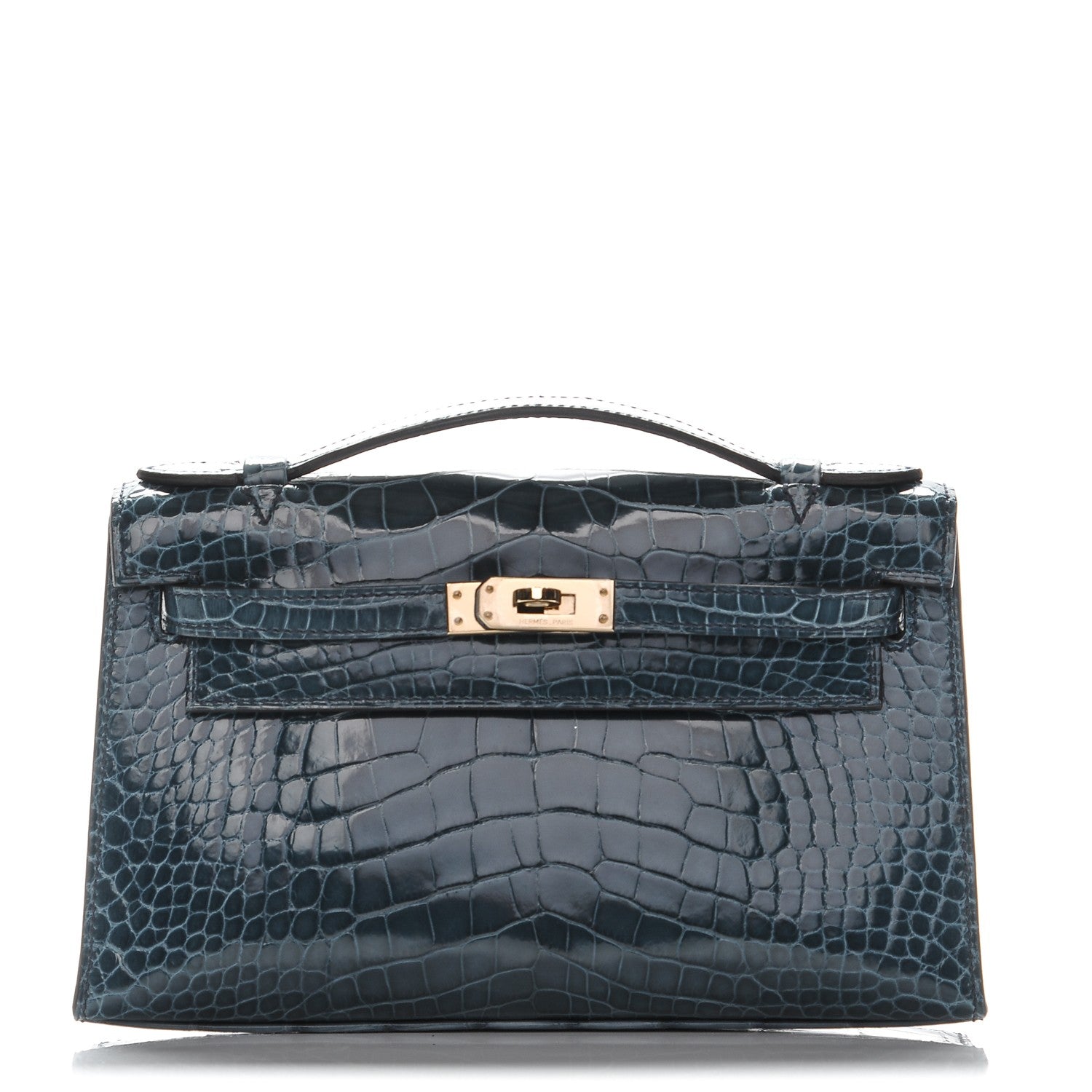 Hermes Shiny Alligator Kelly Pochette Blue Jean 1 of 17
