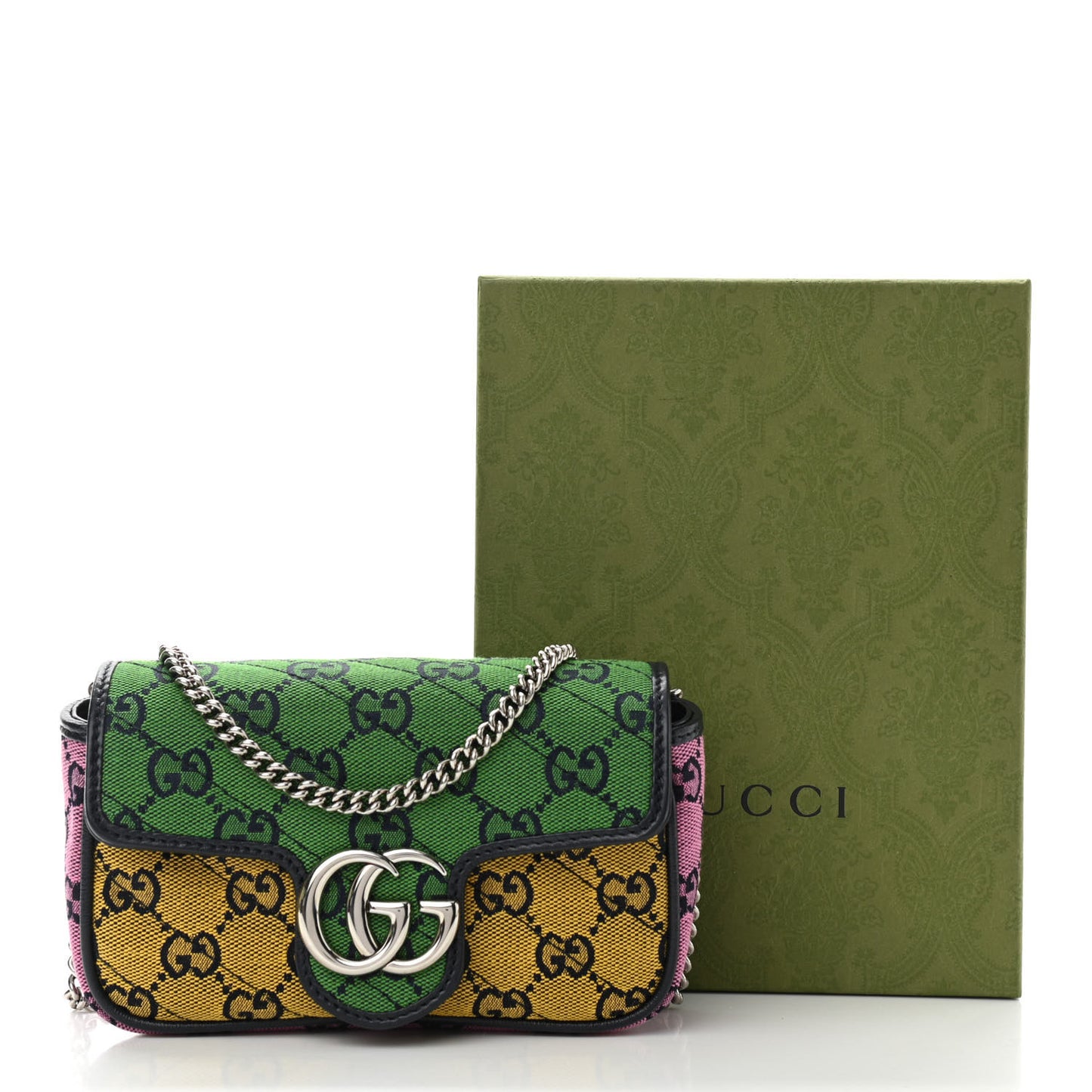 Monogram Multicolor Matelasse Diagonal Super Mini GG Marmont Shoulder Bag Green Blue Yellow Light Blue Pink