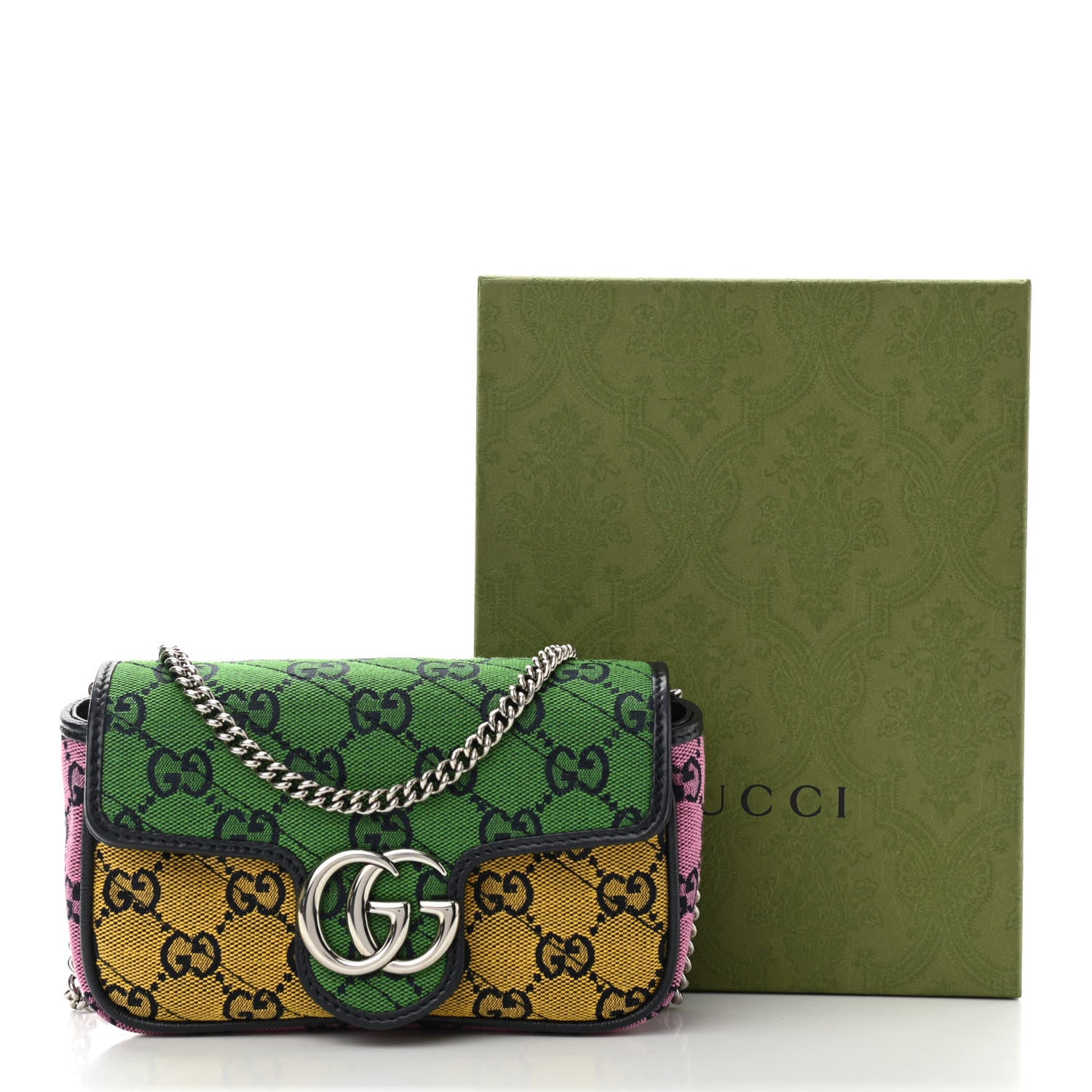 Gucci Monogram Multicolor Matelasse Diagonal Super Mini GG Marmont Shoulder Bag Green Blue Yellow Light Blue Pink 11 of 11