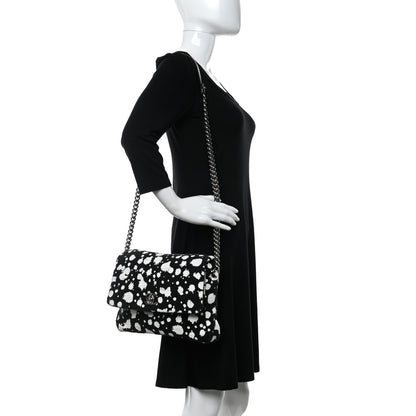 Chanel Tweed Paint Splatter Print Flap Black White 2 of 10