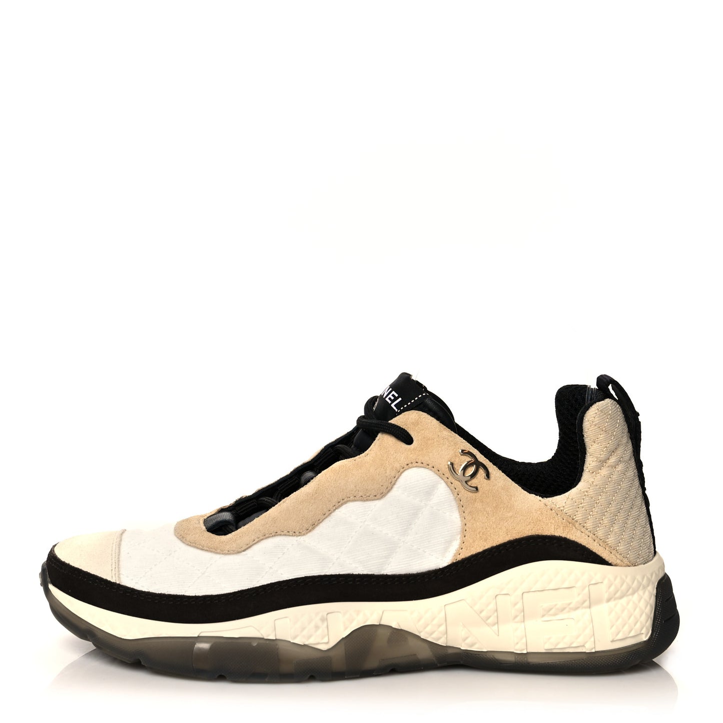 Mesh Suede Calfskin Quilted Sneakers 39.5 White Ivory