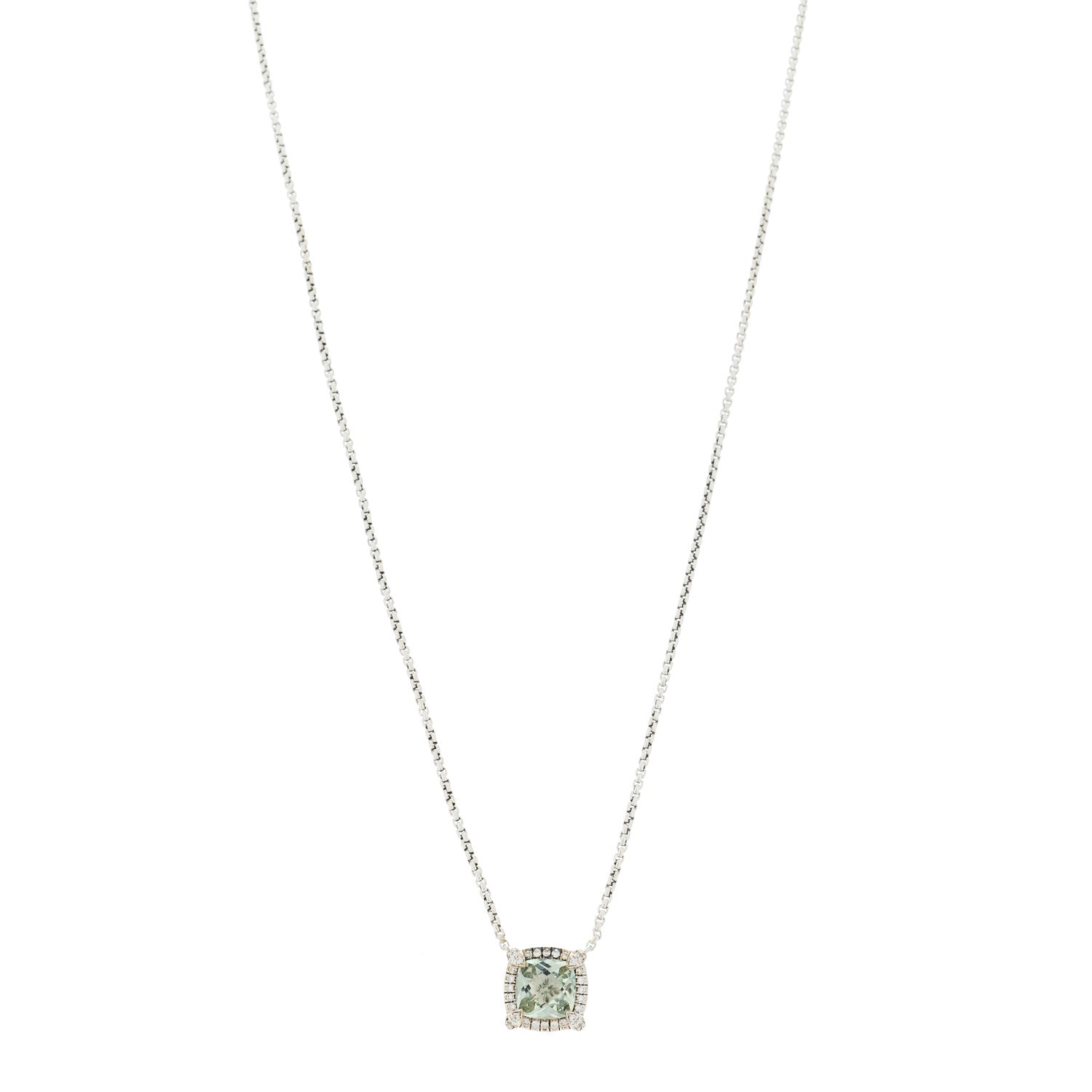 David Yurman Sterling Silver Diamond Prasiolite 7mm Chatelaine Pave Bezel Pendant Necklace 1 of 6