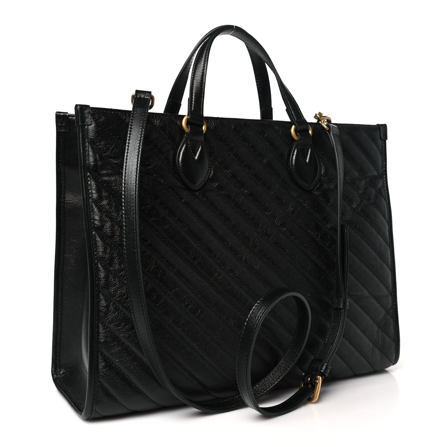 Azalea Calfskin Matelasse Diagonal GG Marmont Tote Bag Black