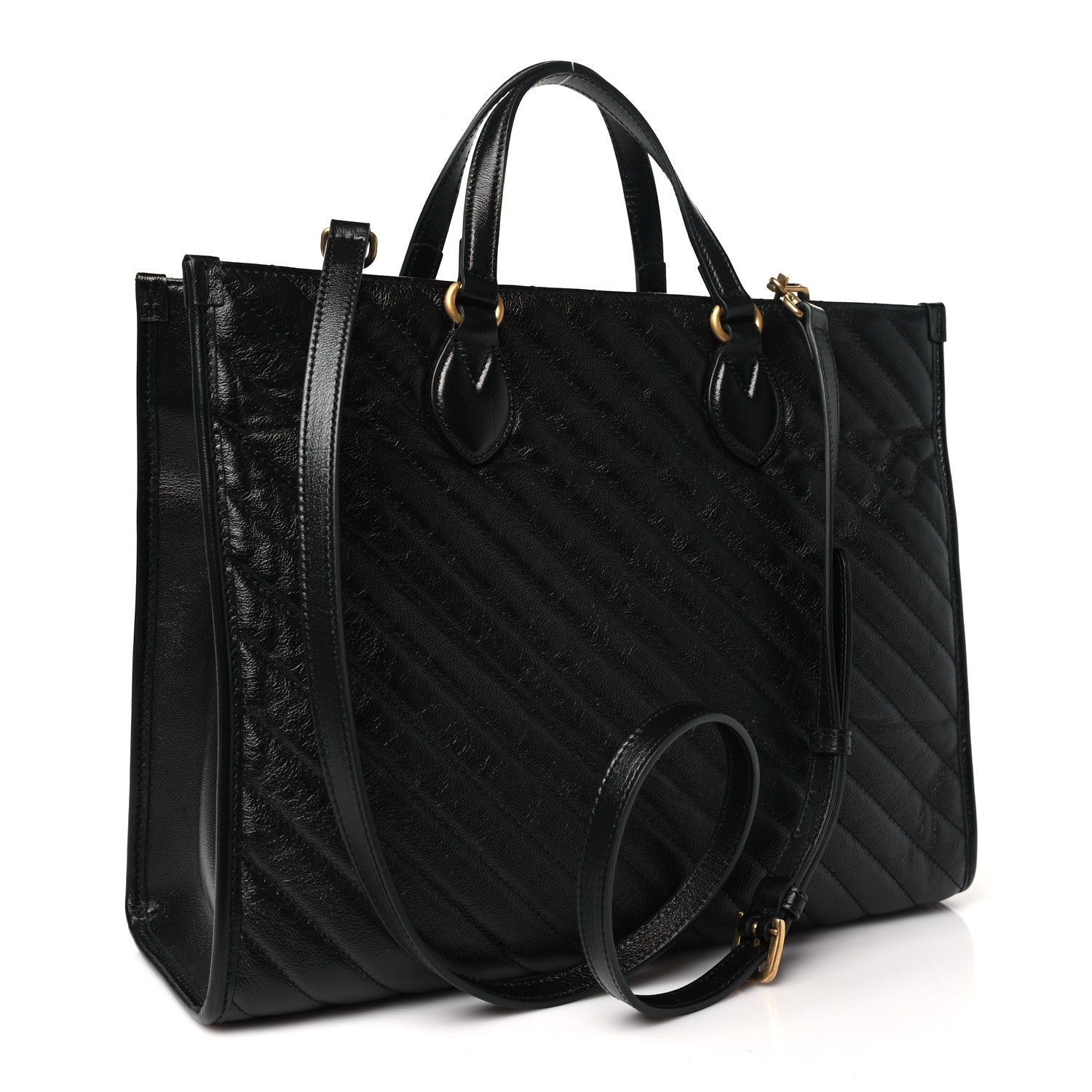 Gucci Azalea Calfskin Matelasse Diagonal GG Marmont Tote Bag Black 2 of 10