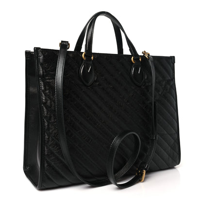 Gucci Azalea Calfskin Matelasse Diagonal GG Marmont Tote Bag Black 2 of 10