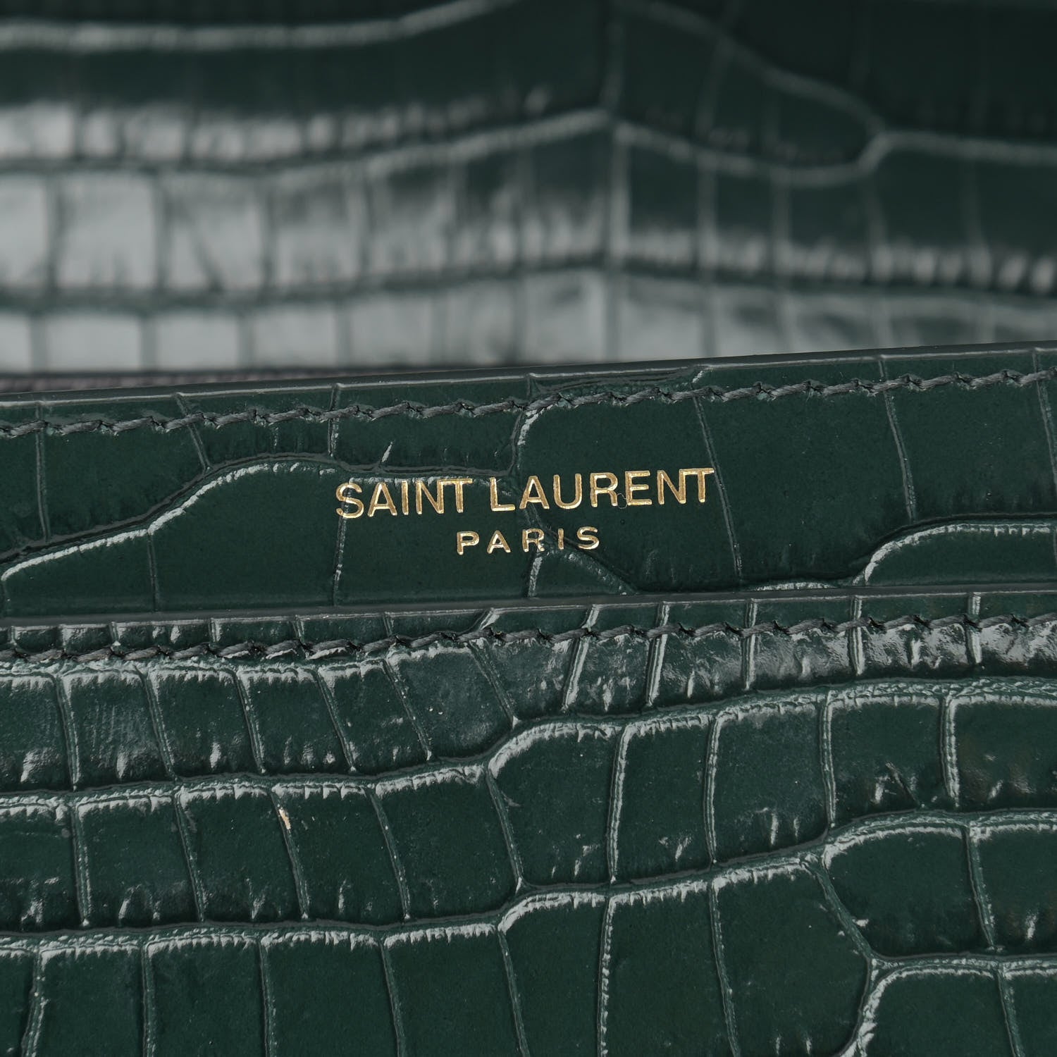 Saint Laurent Calfskin Crocodile Embossed Monogram Cassandra Clasp Bag Dark Mint 7 of 12