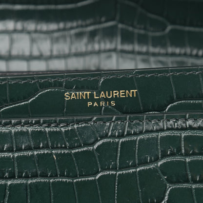 Saint Laurent Calfskin Crocodile Embossed Monogram Cassandra Clasp Bag Dark Mint 7 of 12