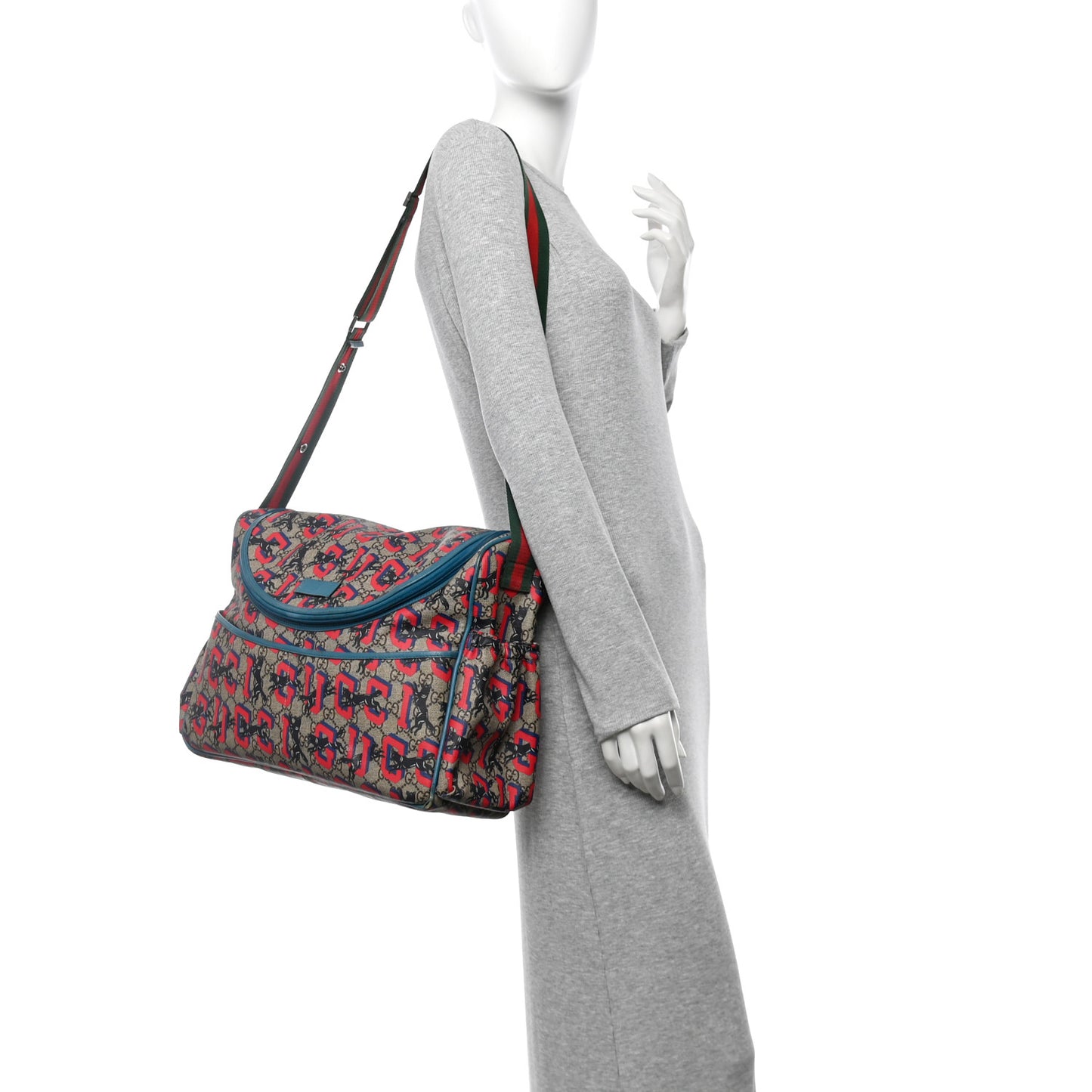 GG Supreme Monogram Gucci Wolf Diaper Bag Beige Red