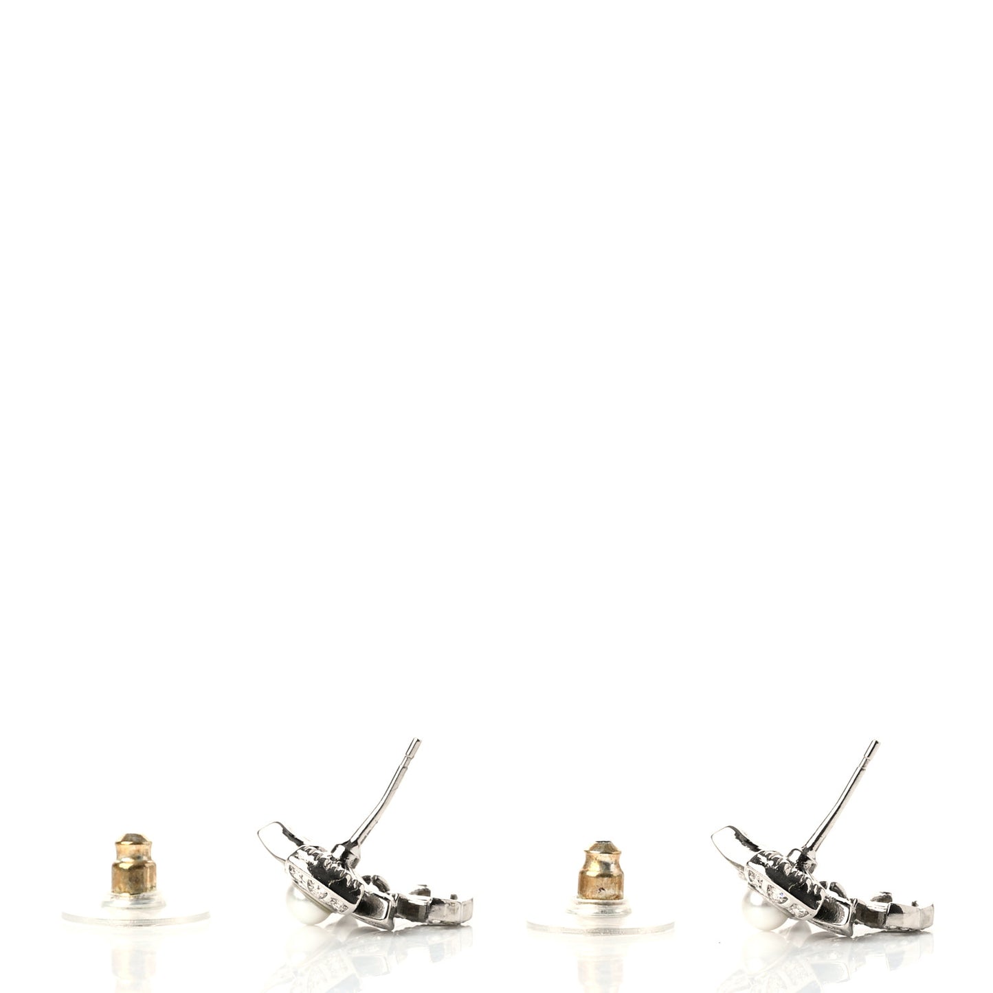 Crystal Pearl Bow CC Drop Earrings Silver