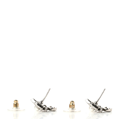 Chanel Crystal Pearl Bow CC Drop Earrings Silver 3 of 5