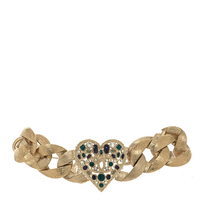 Chanel Crystal Poured Glass Textured Chain Heart CC Bracelet Light Gold Blue Green 1 of 6