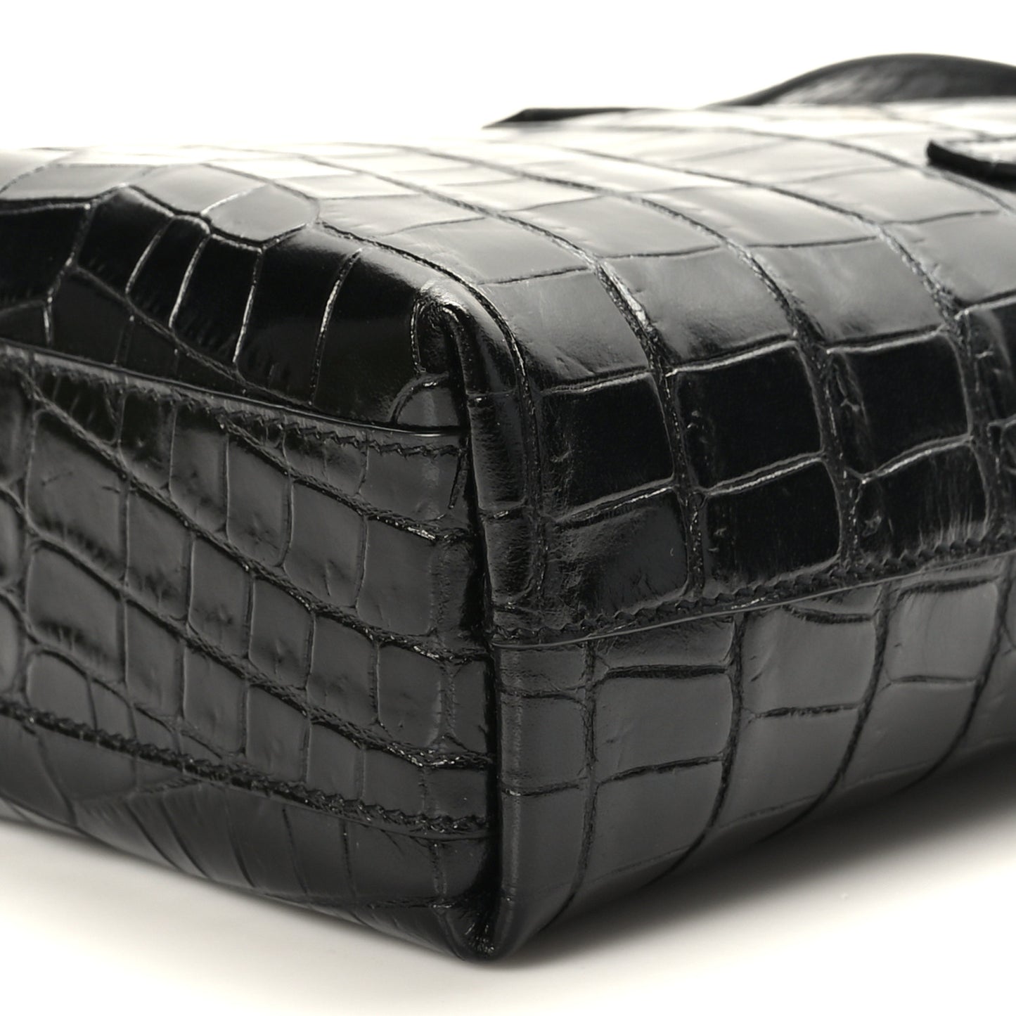 Calfskin Crocodile Embossed Paris Mini Toy Shopper Tote Black