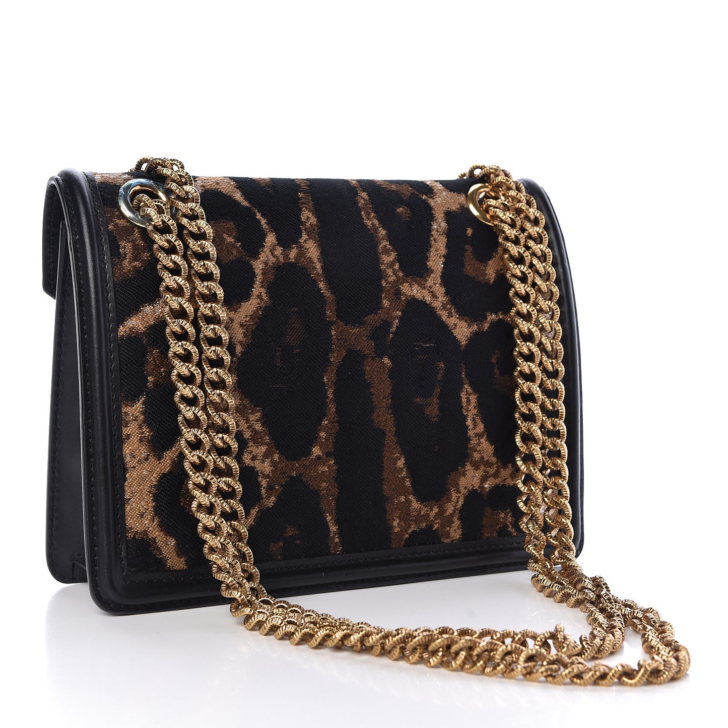 Jacquard Leopard Print Smooth Calfskin Medium Devotion Crossbody Bag Black