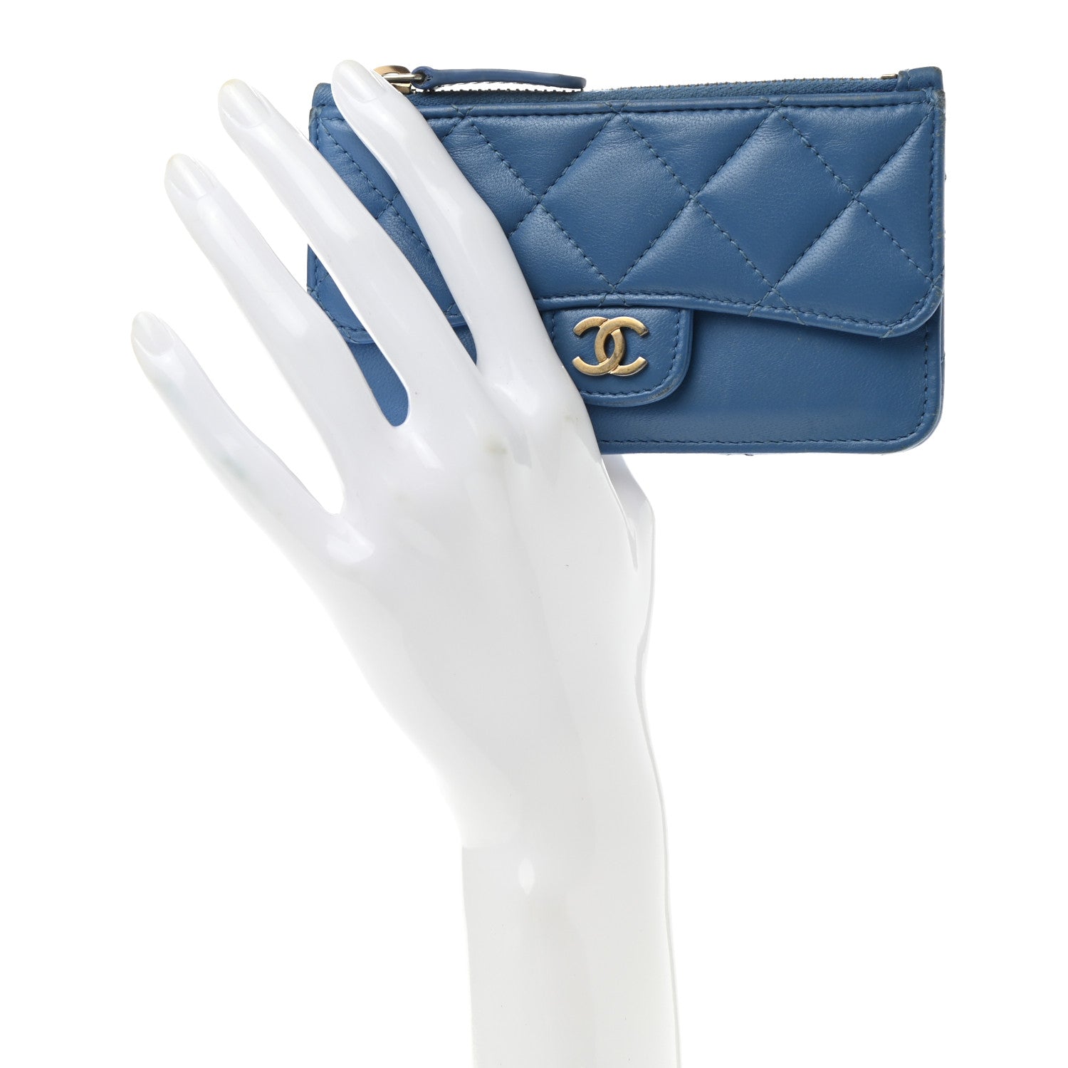 Chanel Lambskin Quilted Flap Zip Card Holder Blue 2 of 11