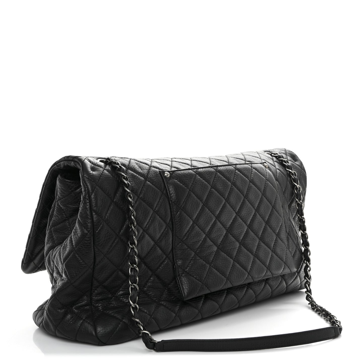 Calfskin Quilted XXL Travel Flap Bag Black