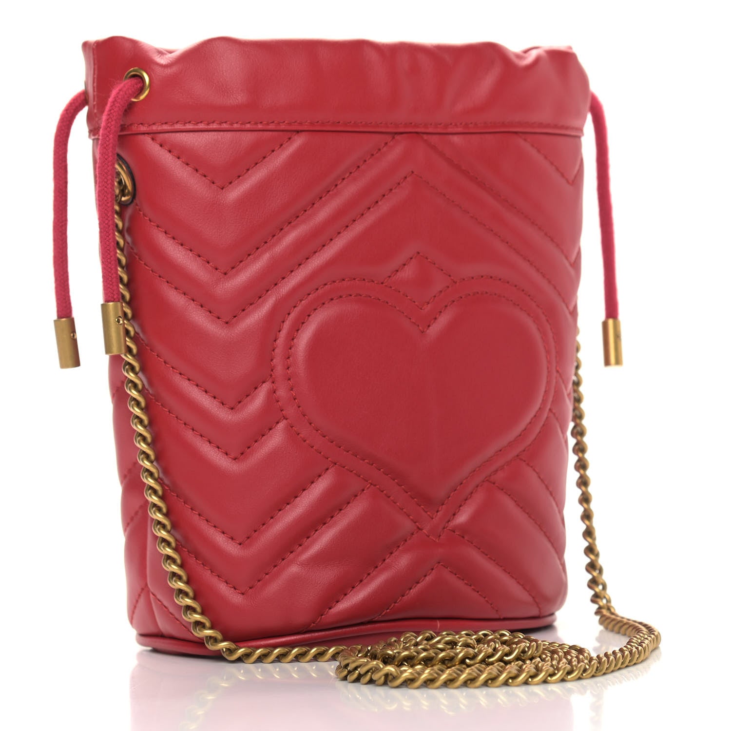 Gucci Calfskin Matelasse Mini GG Marmont 2.0 Bucket Bag Hibiscus Red 3 of 10
