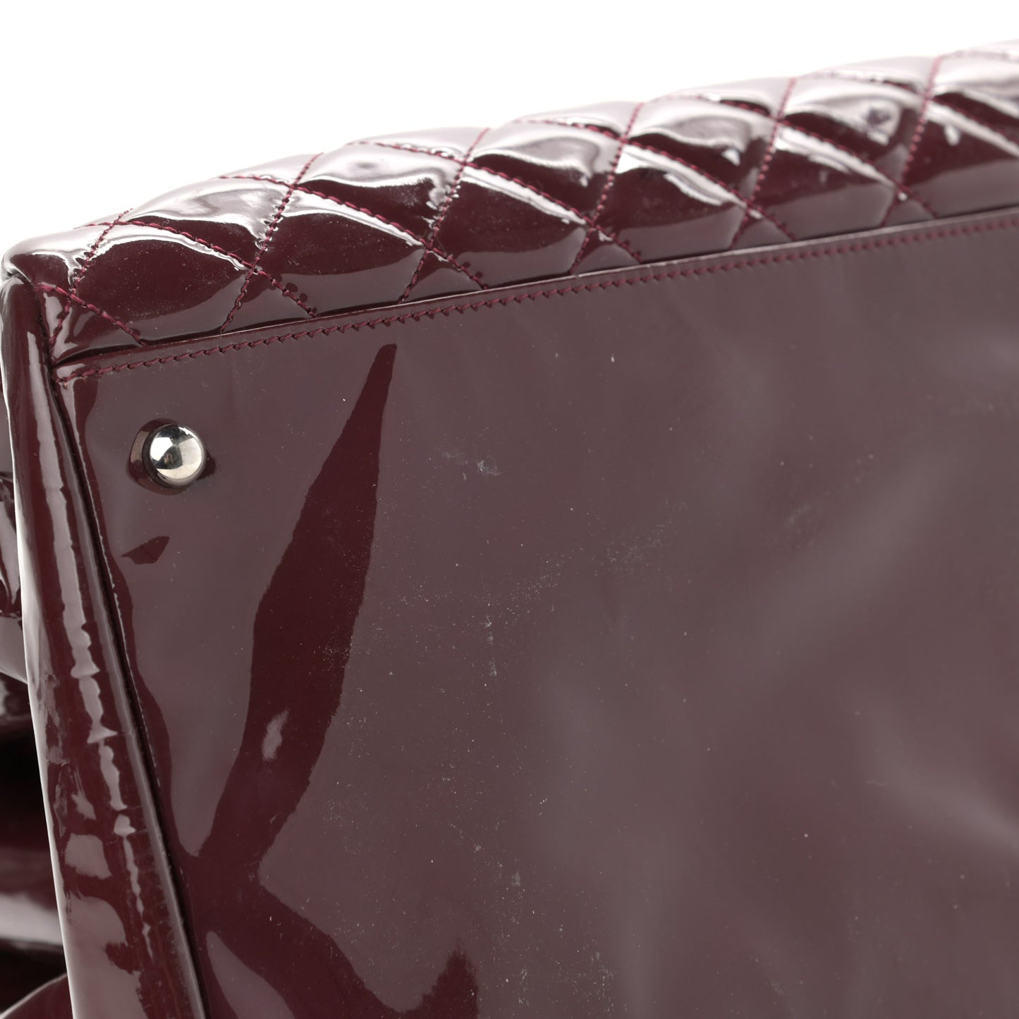 Patent Quilted Maxi Just Mademoiselle Bowling Bag Burgundy