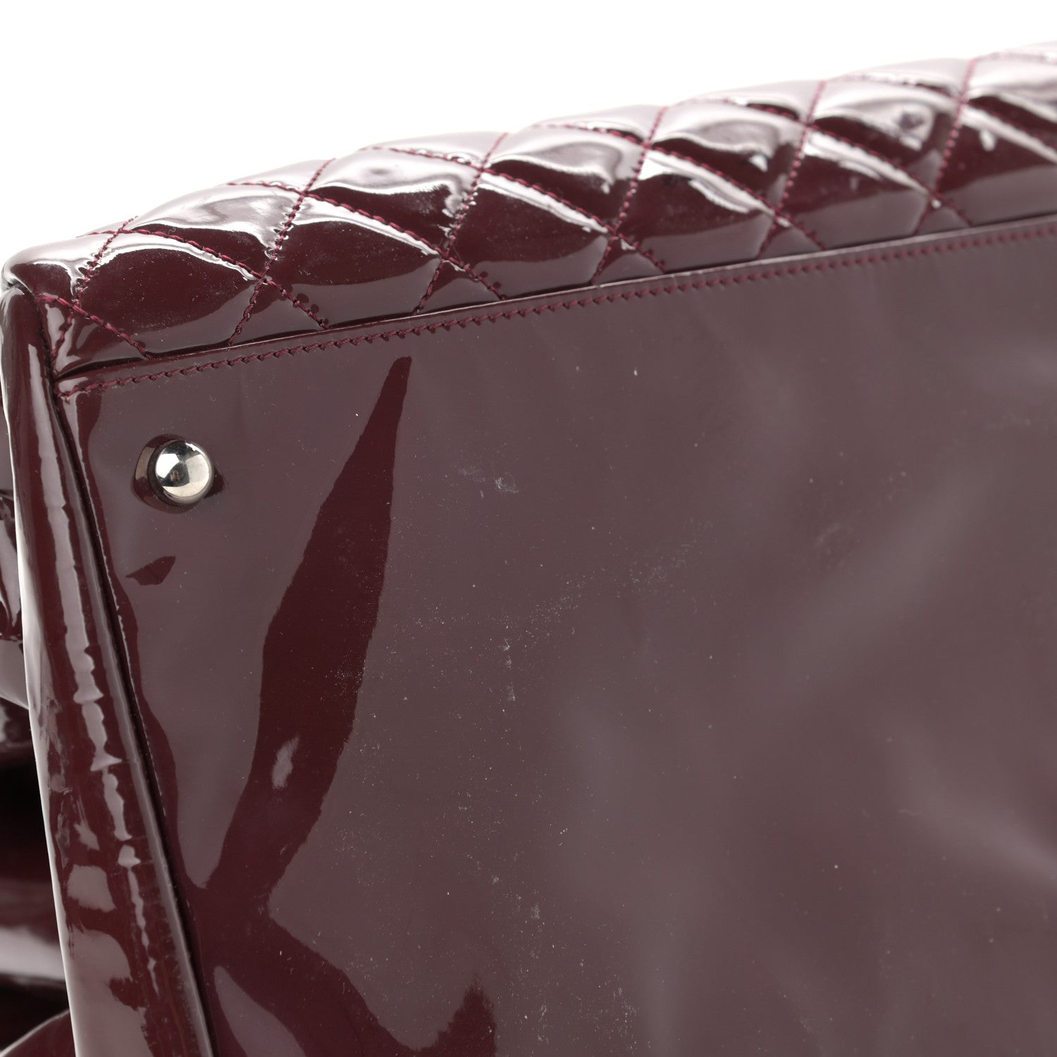Chanel Patent Quilted Maxi Just Mademoiselle Bowling Bag Burgundy 11 of 11