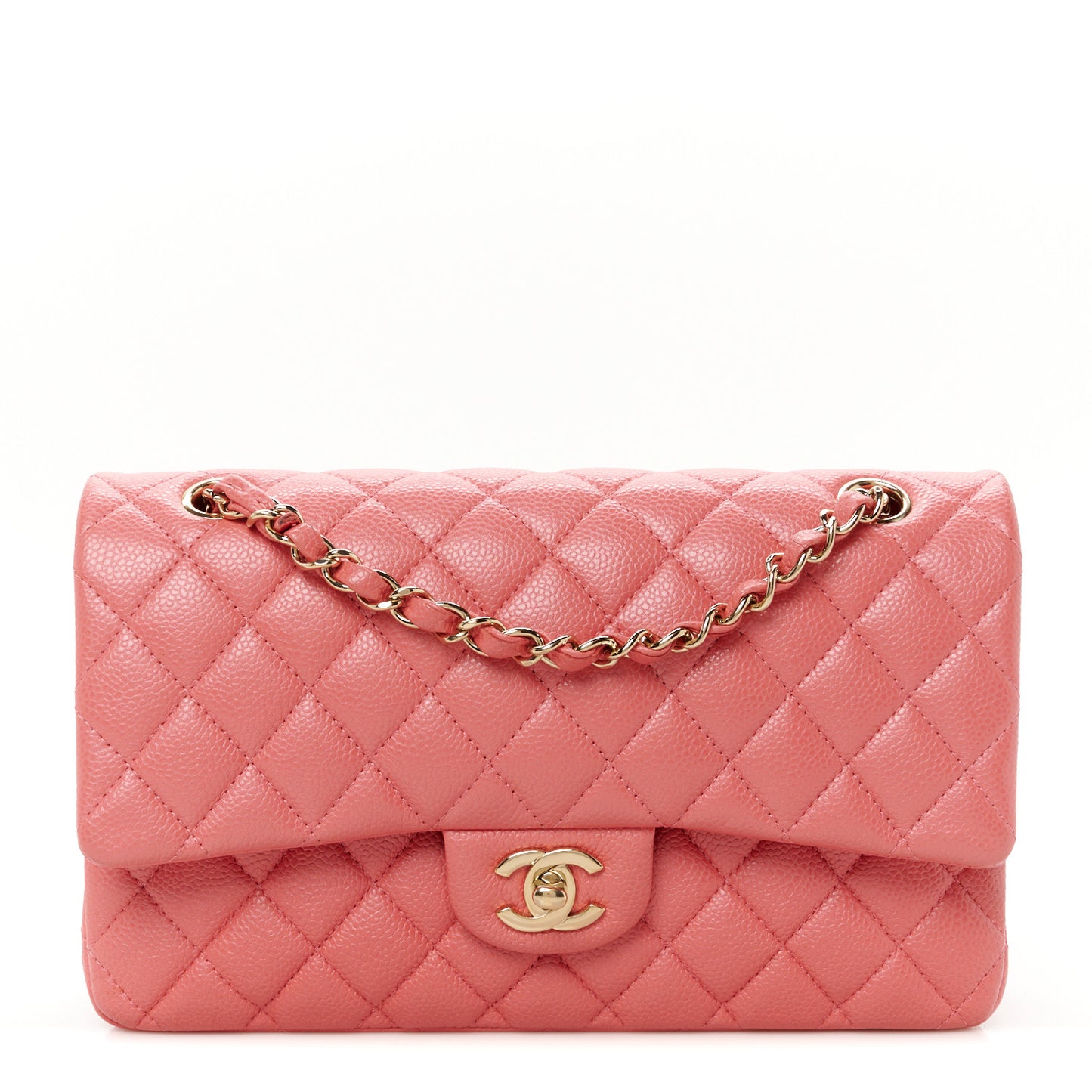 Metallic Caviar Quilted Medium Double Flap Pink