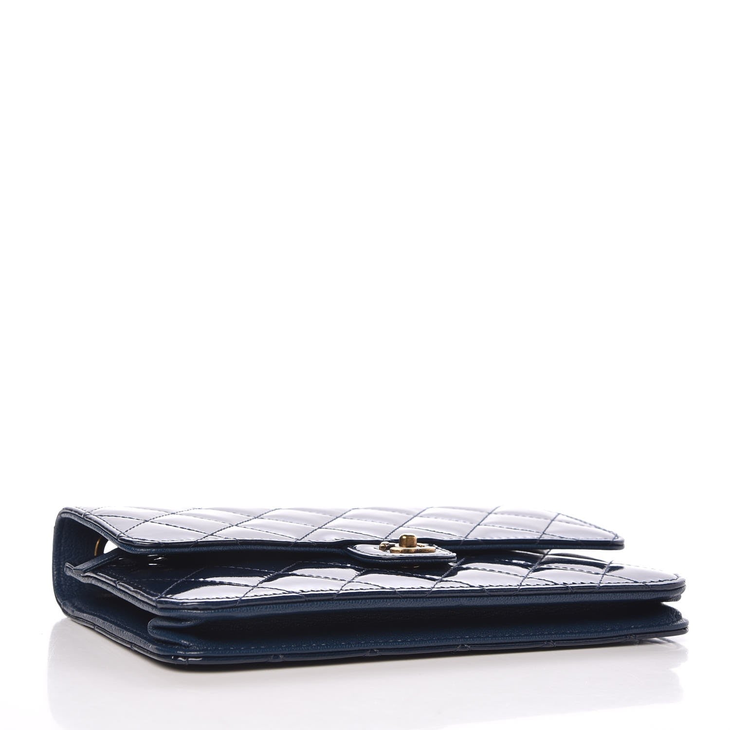 Chanel Patent Goatskin Quilted CC Eyelet Wallet On Chain WOC Blue 4 of 9