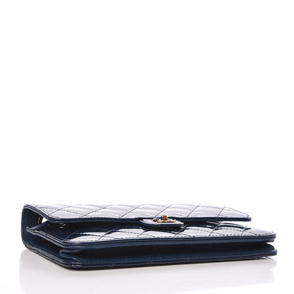 Chanel Patent Goatskin Quilted CC Eyelet Wallet On Chain WOC Blue 4 of 9