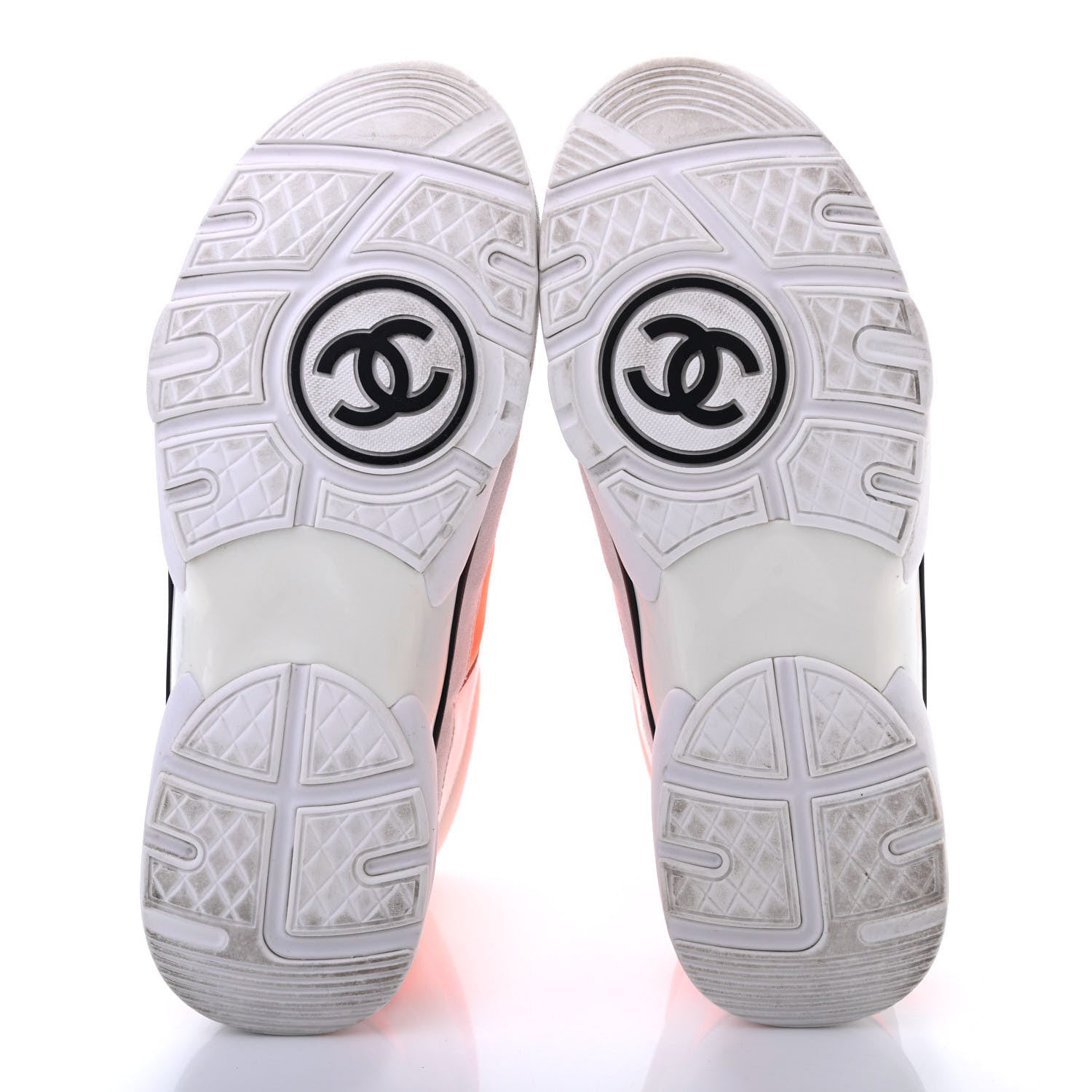 Chanel Suede Calfskin Lambskin Neoprene High Top CC Sneakers 40 White Fluo Orange 5 of 14