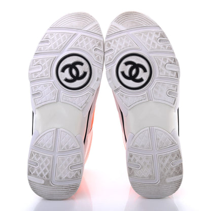 Chanel Suede Calfskin Lambskin Neoprene High Top CC Sneakers 40 White Fluo Orange 5 of 14