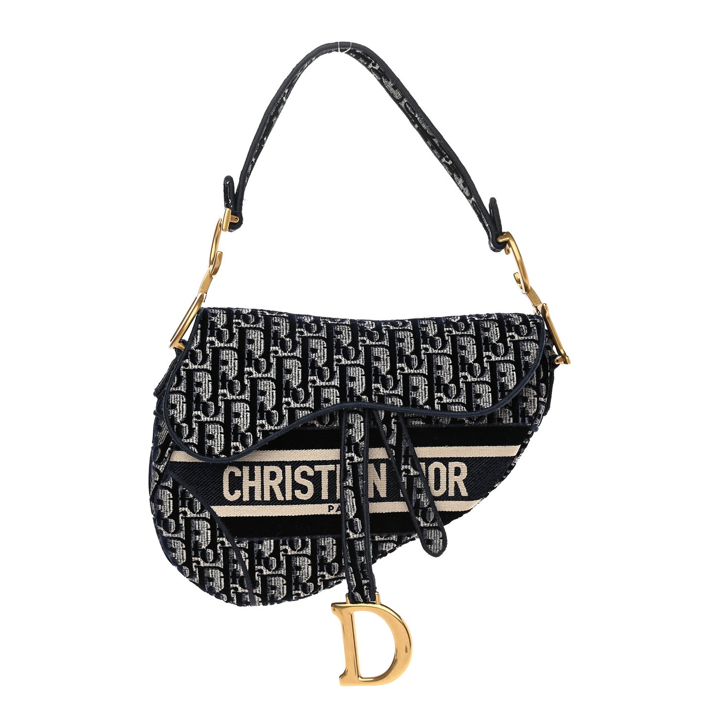 Oblique Embroidered Saddle Bag Blue
