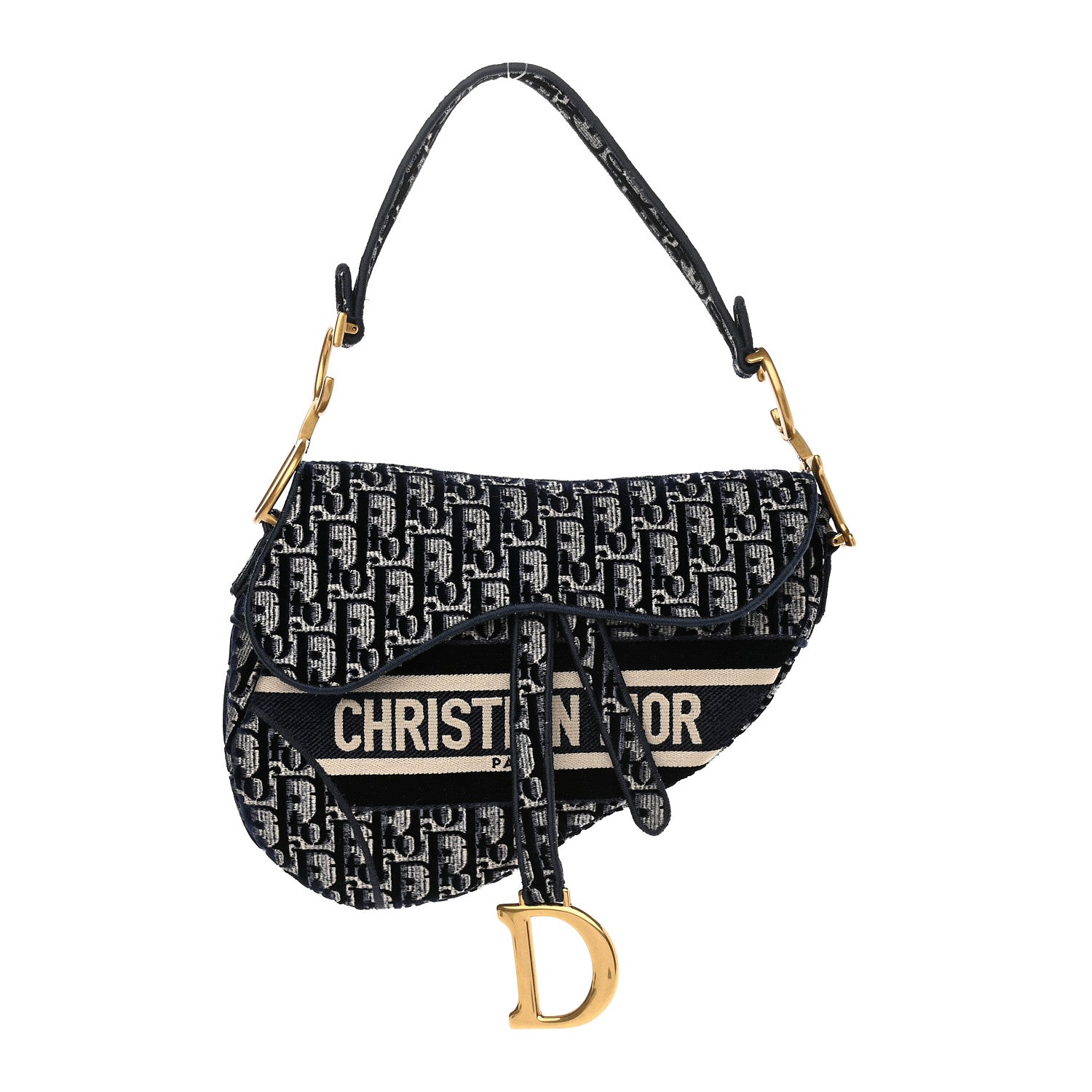 Christian Dior Oblique Embroidered Saddle Bag Blue 1 of 11
