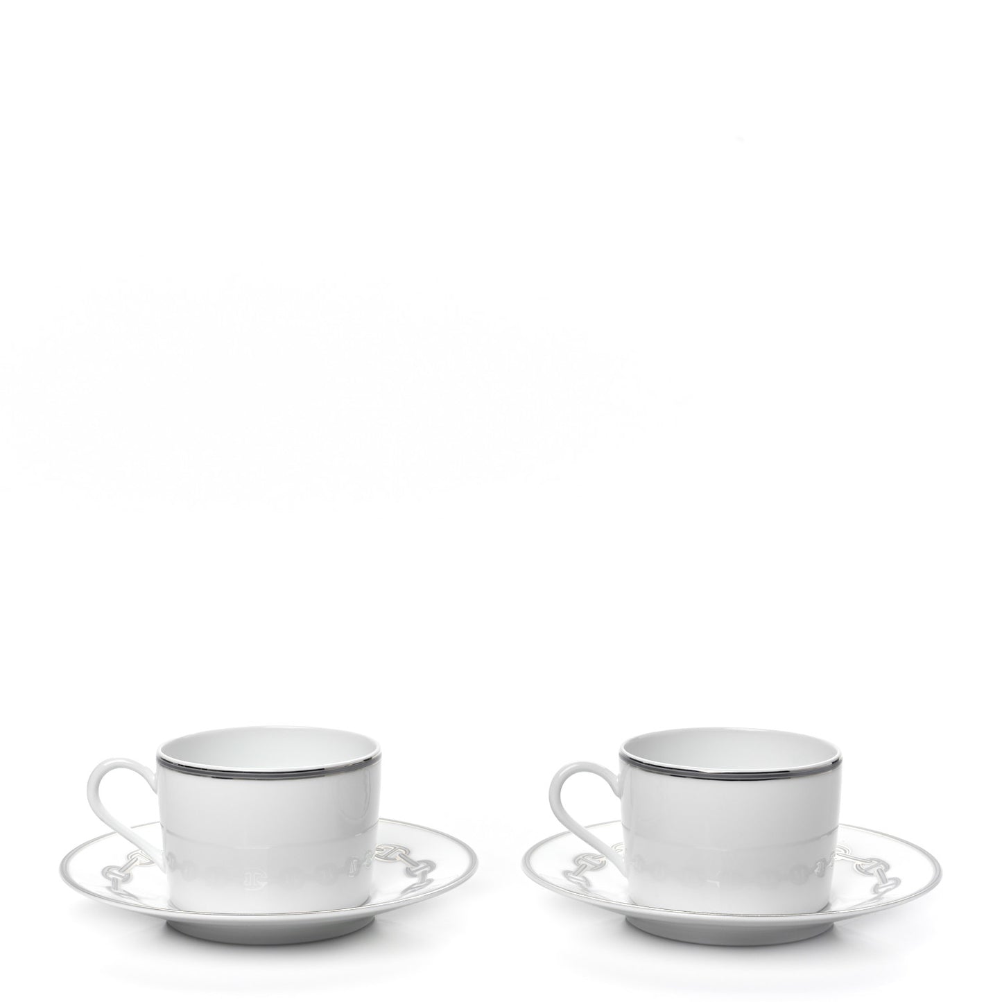Porcelain Platinum Chaine d'Ancre Tea Cup and Saucer Set of 2