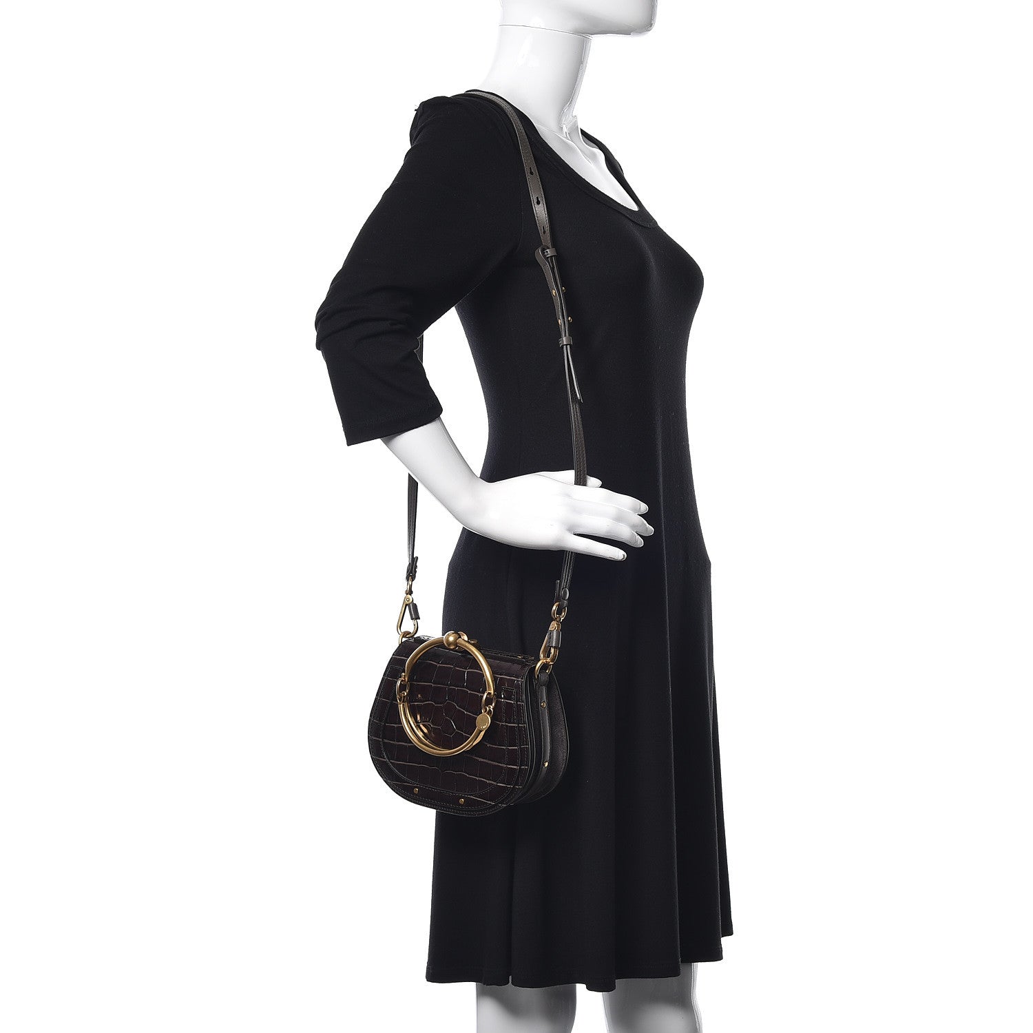 Chloe Suede Calfskin Crocodile Embossed Small Nile Bracelet Bag Profound Brown 2 of 12