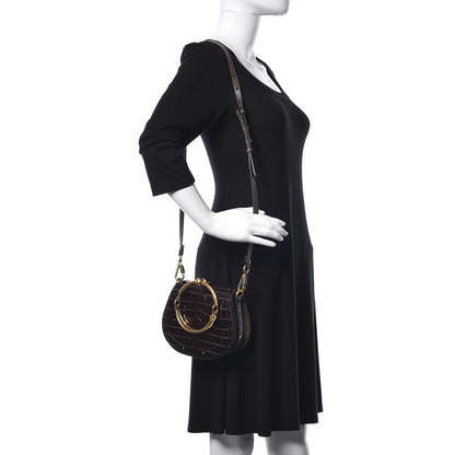 Chloe Suede Calfskin Crocodile Embossed Small Nile Bracelet Bag Profound Brown 2 of 12