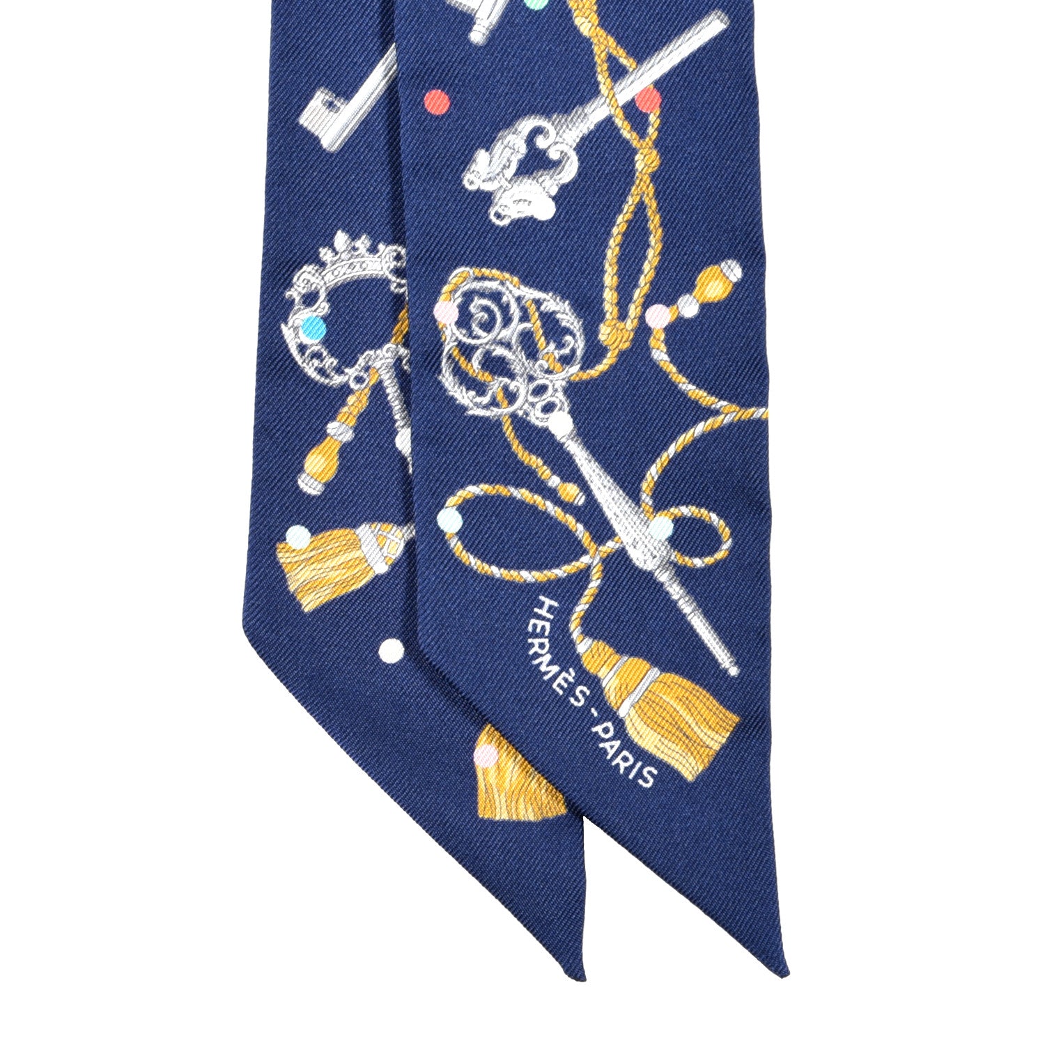 Hermes Silk Les Cles A Pois Twilly Marine Gris Argent 2 of 4