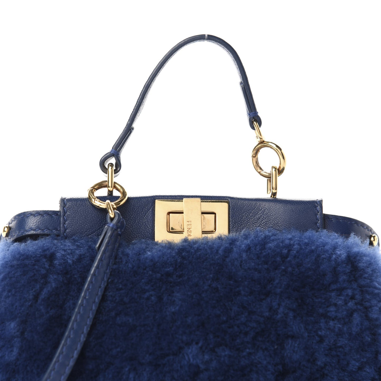 Shearling Shiny Nappa Micro Peekaboo Iconic Satchel Blue