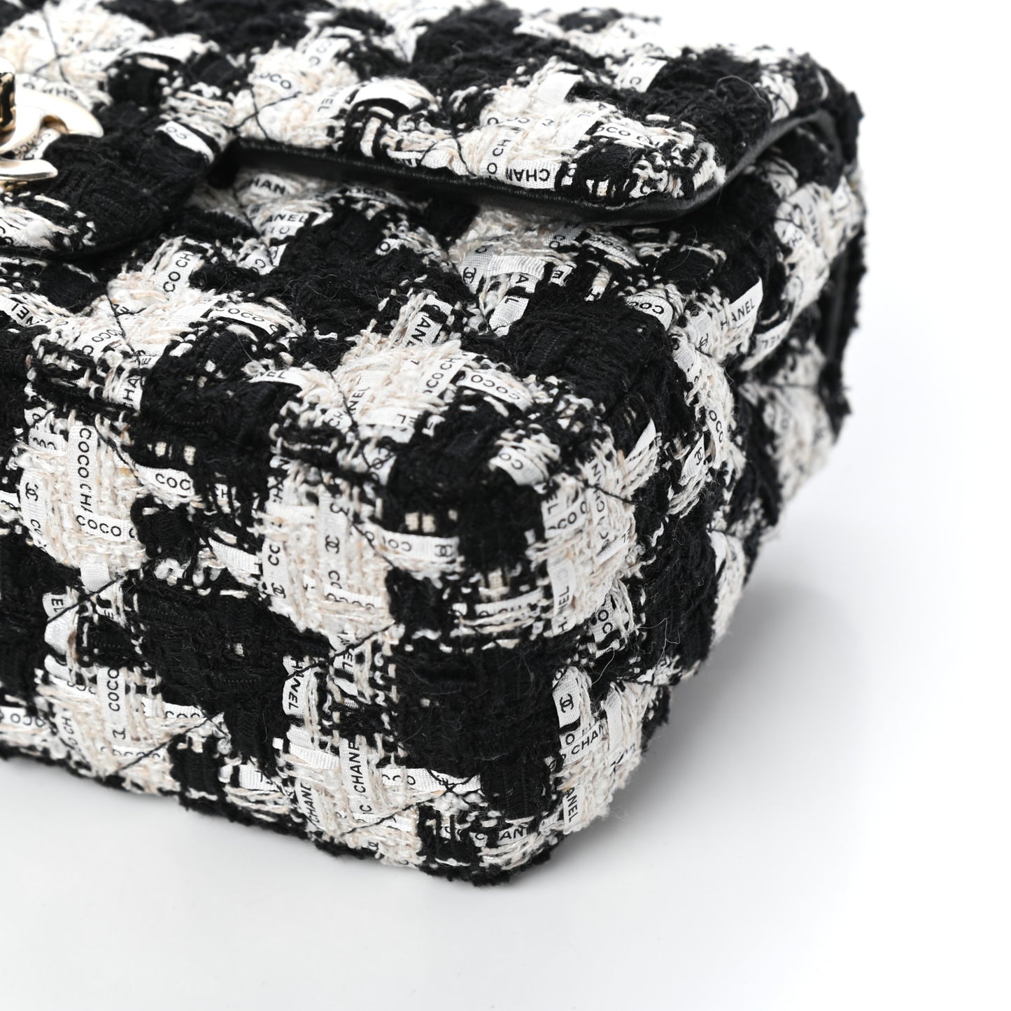 Tweed Quilted Mini Rectangular Flap Black Ecru White