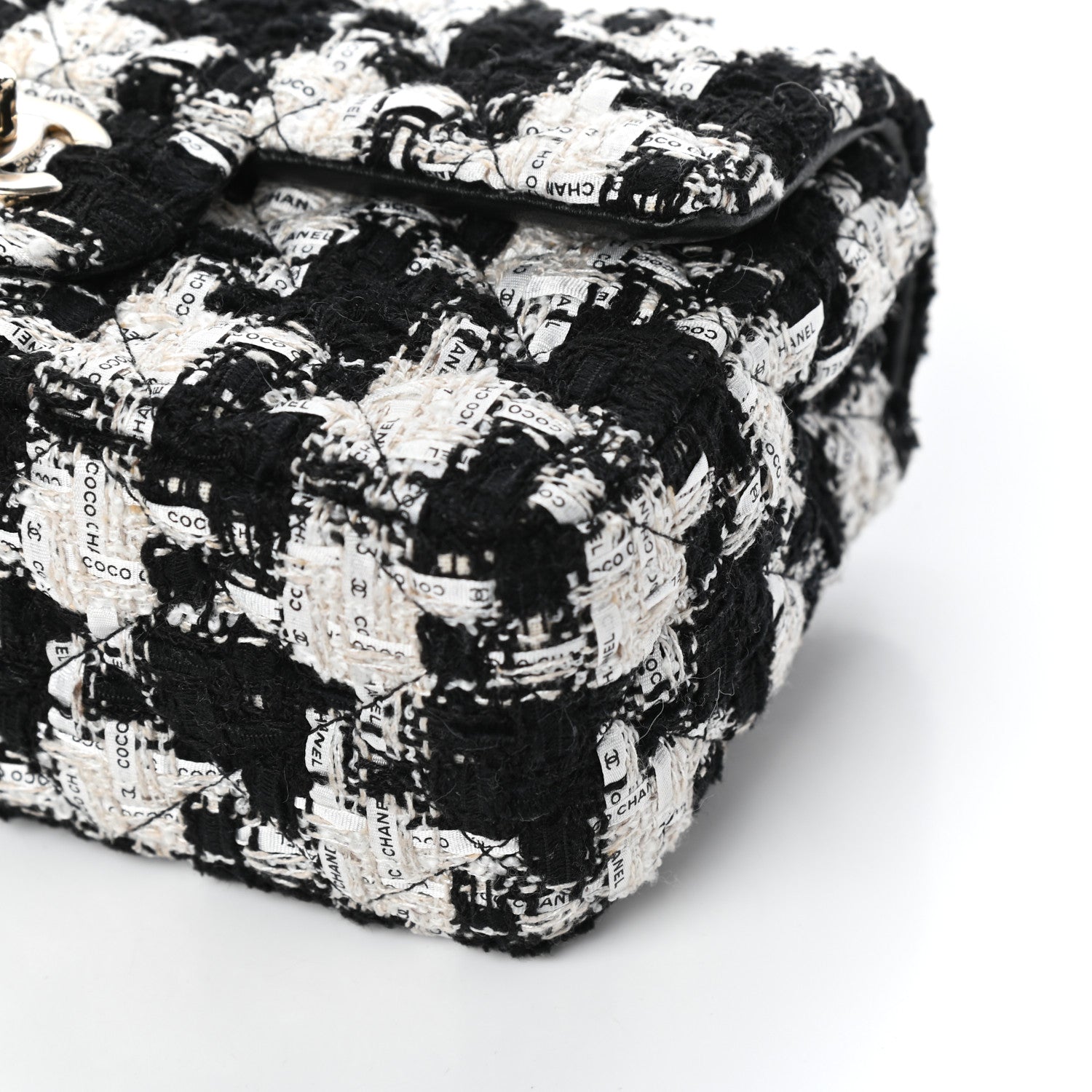 Chanel Tweed Quilted Mini Rectangular Flap Black Ecru White 10 of 10